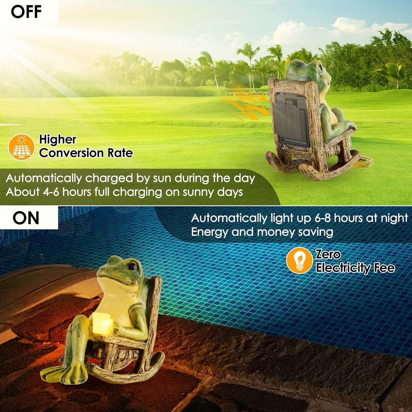 Miniature Frog Garden Statue Gifts Fall Halloween Decorations Fairy Garden Accessories Outdoor Lights Solar Garden Frog Decor Art Housewarming Gift for Patio,Yard,Lawn Ornament,3.89"x2.36"x3.93