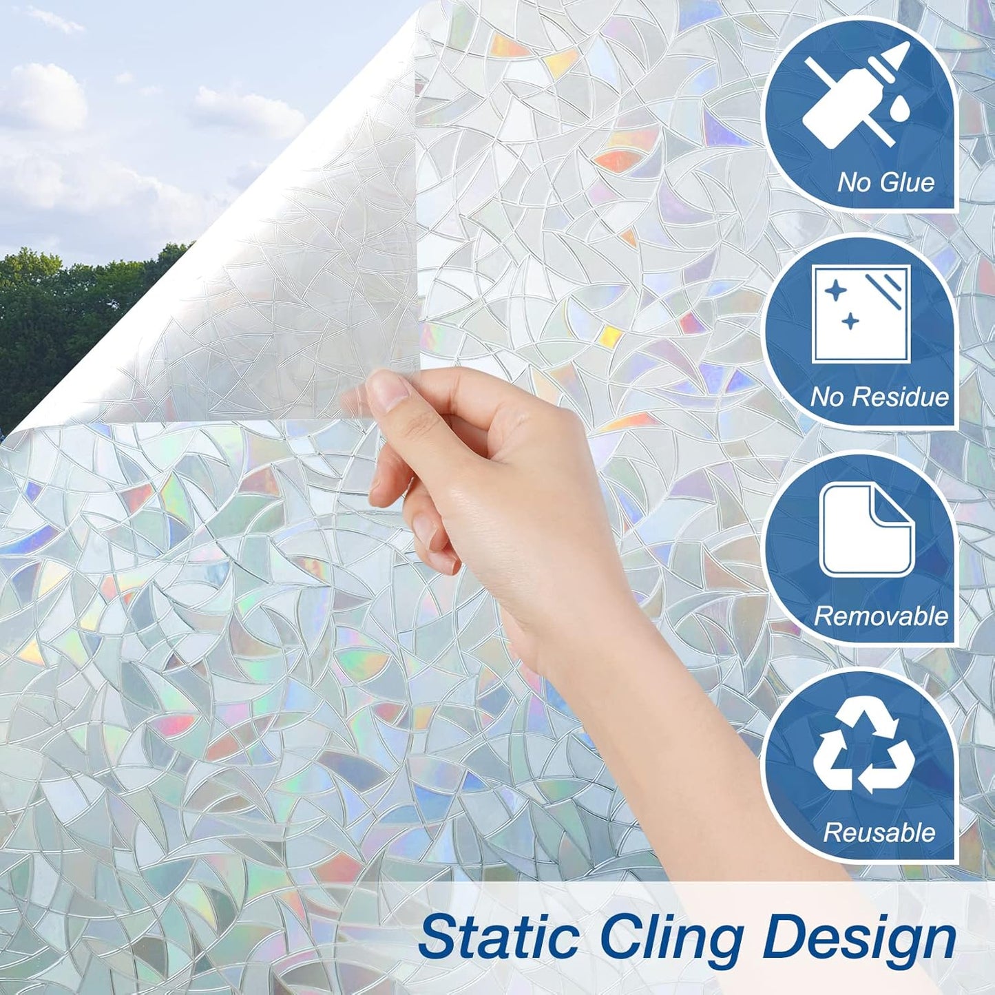 DOWELL One Way Window Film Daytime Privacy, Static Cling Window Tinting Film for Home, Decorative Stained Glass Stickers Heat Control Door Decal Clings, Grayish Silver, 17.5x118.1 inches