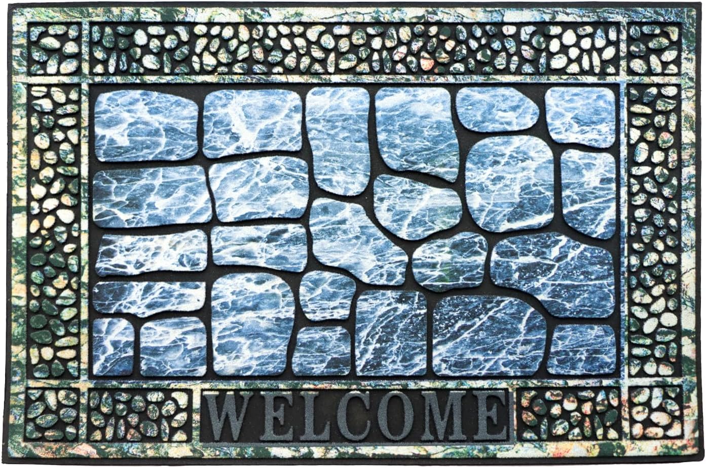 Door Mat Welcome Mat, Heavy Duty Door Mat 17.7 x 29.5 Inch Front Door Mat Rug Doormat for Outdoor Entrance Home Non-Slip Rubber Rug for Front Door, Outside, Entryway, Patio (Blue Welcome)
