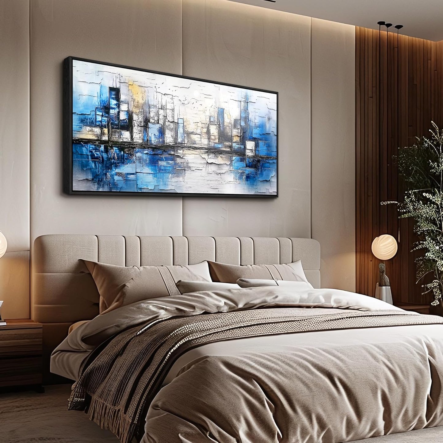 ZUITINGHUA Large Black Framed Wall Decor For Living Room Canvas Wall Art For Office Modern Wall Decorations For Bedroom Blue Landscape Paintings Abstraction Pictures Artwork Home Decor 24x48 In