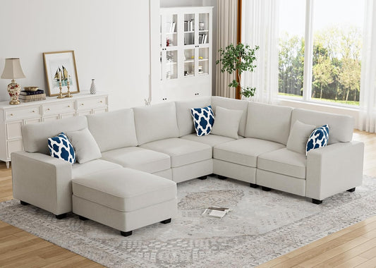 L Lengend Vansen Modular Sectional Sofa U Shaped Couch with Ottoman Modern Reversible Corner Sectional Couch for Living Room (Cream, U Shaped Sofa-2)