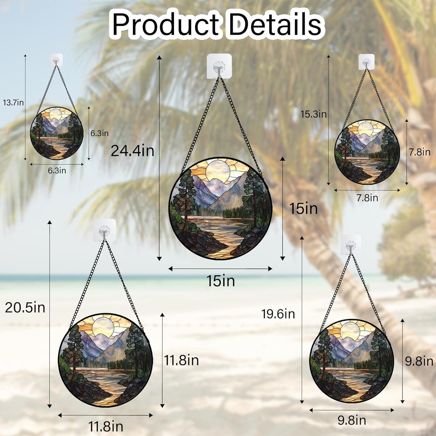 Stained Glass Window Hanging, Sunset Mountains Lake Tree Sun Catcher for Window Home Decor Landscape Suncatcher Mother's Day Birthday Gifts for Women Men Mom and Nana 6.3 in