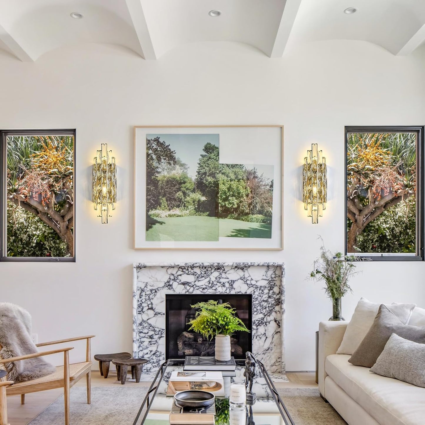 Modern Gold Crystal Wall Sconce Light Fixtures, Wall Mount Lamps for Bedroom Living Room Bathroom Vanity Mirror