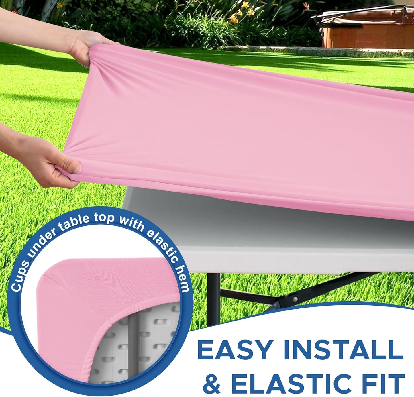 Fitted Tablecloth for 6 Foot Rectangle Tables-6 Pack Pink Elastic Outdoor Picnic Table Cover-Spandex Stretch Folding Table Cloths 6 ft for Camping Dining Room Patio Kitchen Banquet Party