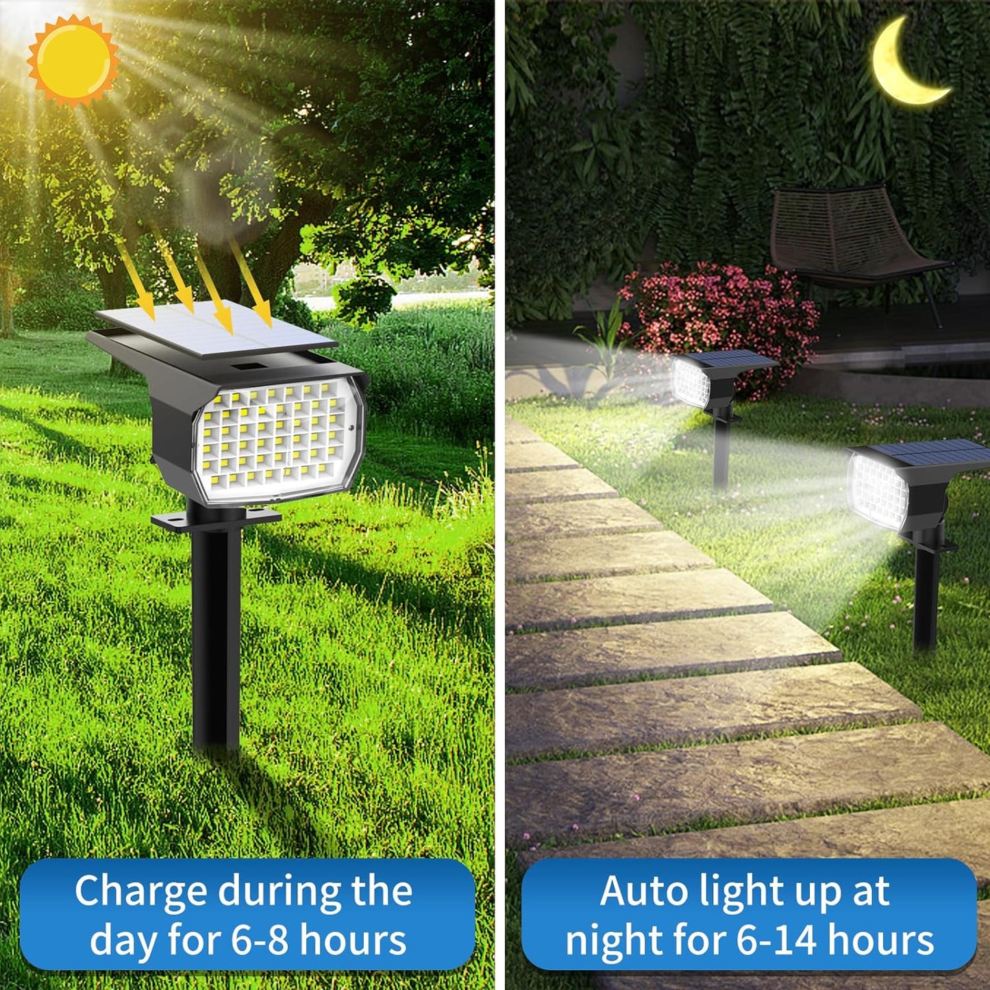 Solar Spot Lights Outdoor 10 Pack, [46 LED/3 Modes] Solar Landscape Spotlights Waterproof, 2-in-1 Auto On/Off Solar Powered Lights for Outside Yard Garden Wall Pathway(Cool White)