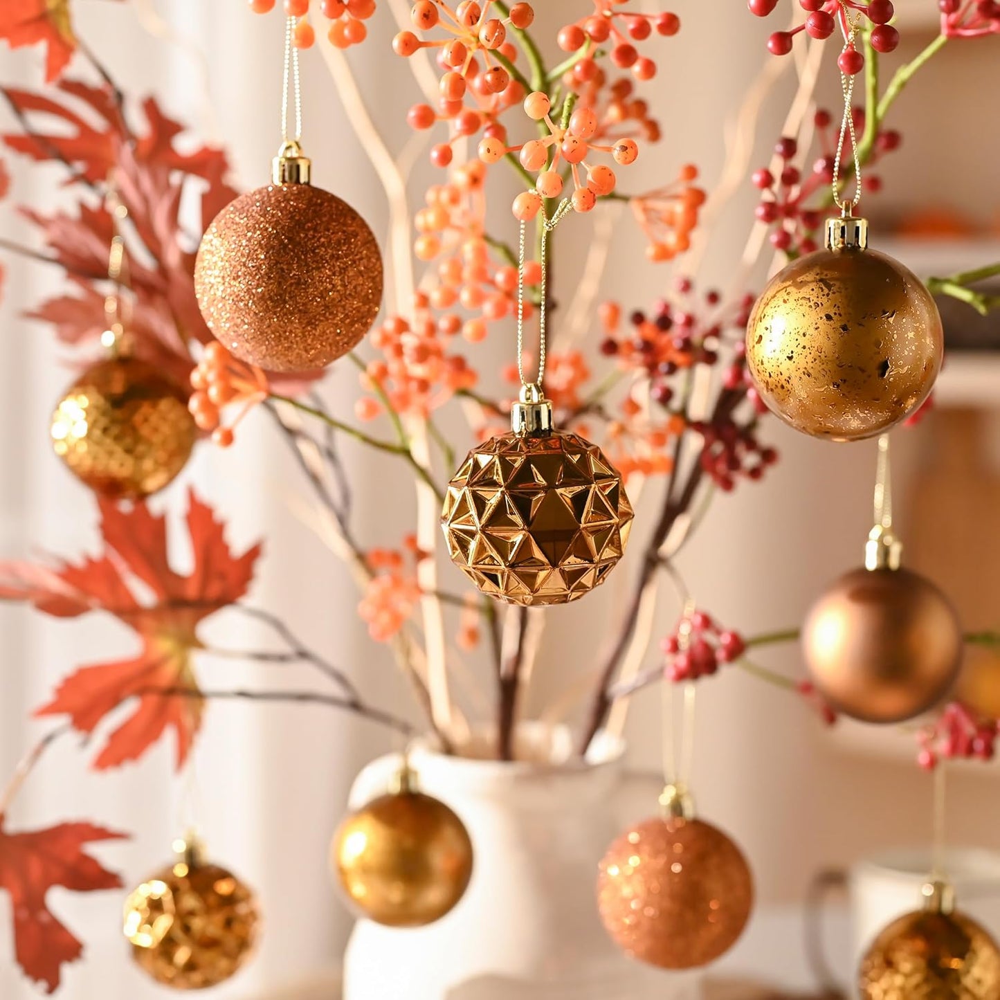 Valery Madelyn Christmas Tree Decorations Ornament Set for Fall Halloween, 50ct 2 Inches Bronze Copper Brown Shatterproof Christmas Ball Ornaments Hanging Xmas Holiday Party Decor