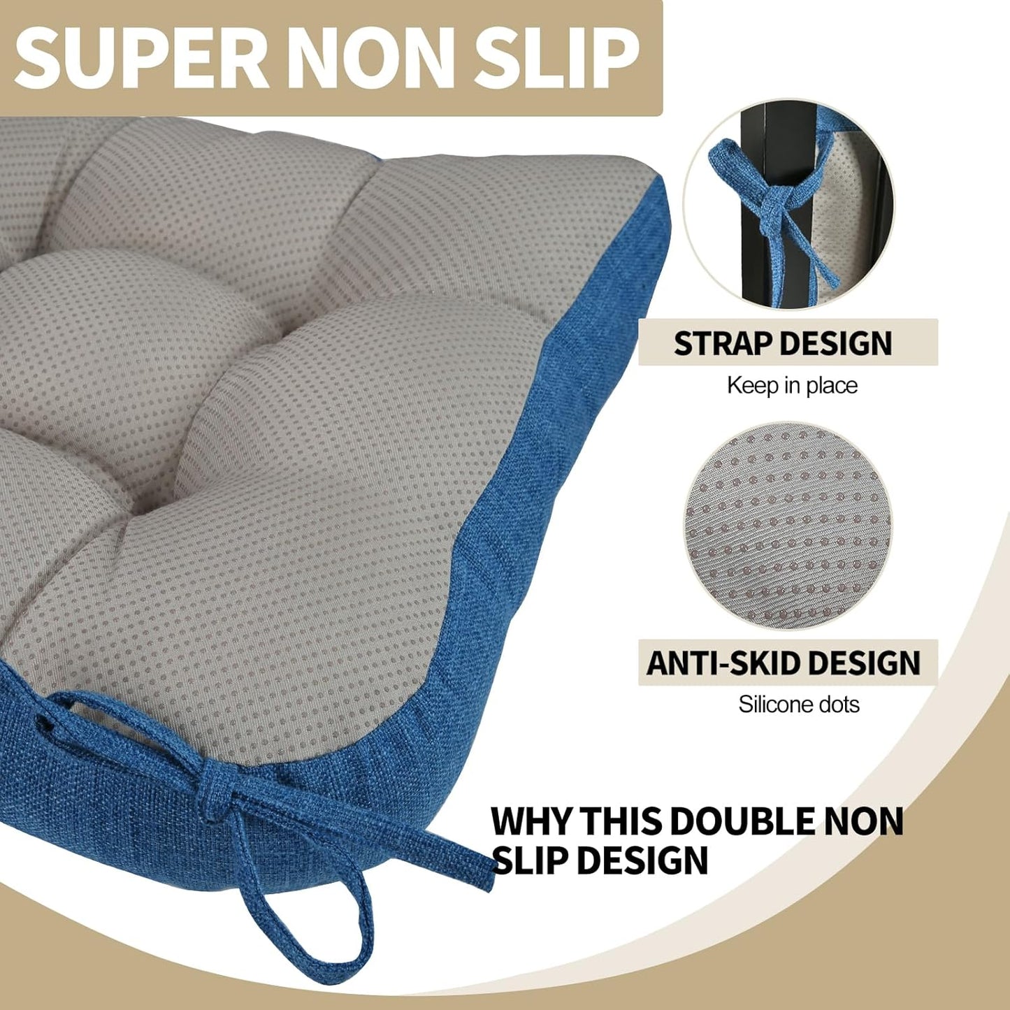 BUYUE Chair Cushion Set for Rocking Chair, Back Pillow & Seat Cushion with Ties, Original Woven Fabric Non-Slip Chair Pads for Elderly Sitting, Blue