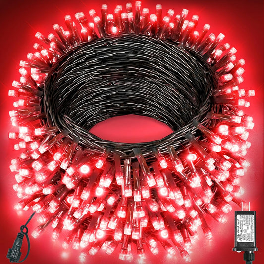 Christmas Lights Outdoor, 157FT 480 LED Plug in Christmas Tree Lights Waterproof, 8 Modes Green Wire Twinkle String Light for Indoor Room Patio Garden Porch Xmas Wedding Party Decorations, Red