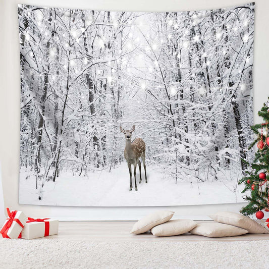 QGHOT Winter Tapestry Wall Hanging Snow Scene Backdrop Winter Wonderland Wall Decor Snowy Forest Wall Art Nature Woodland Deer Tapestry for Bedroom Room Dorm Party Decoration, Extra Large
