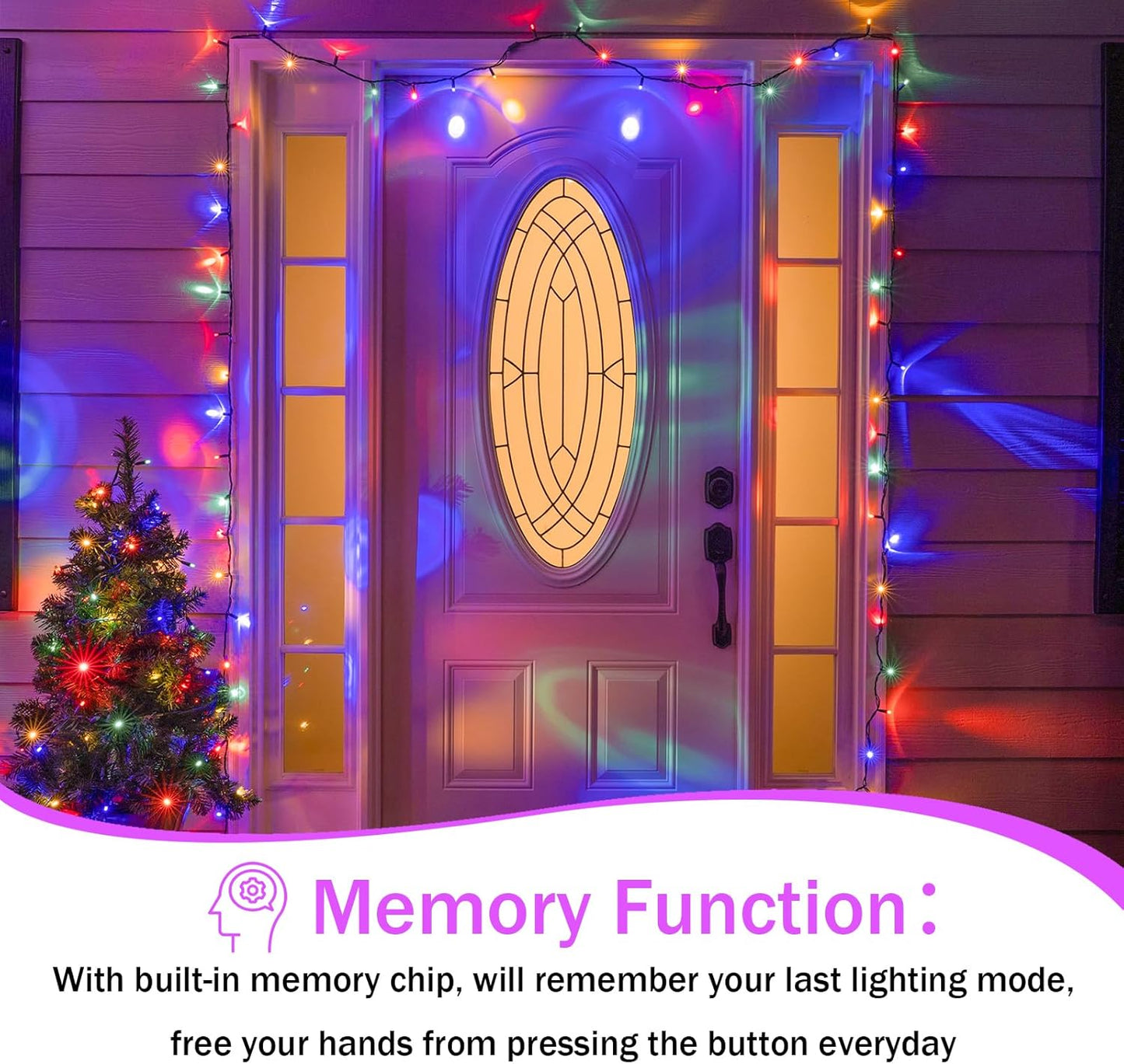 Upgraded 75.8 FT 200 LED Multicolored Christmas Lights Outdoor and Indoor, Extendable Green Wire, Memory Function & Timer & 8 Modes, Waterproof Super Bright Lights for Xmas Tree Holiday Party Garden
