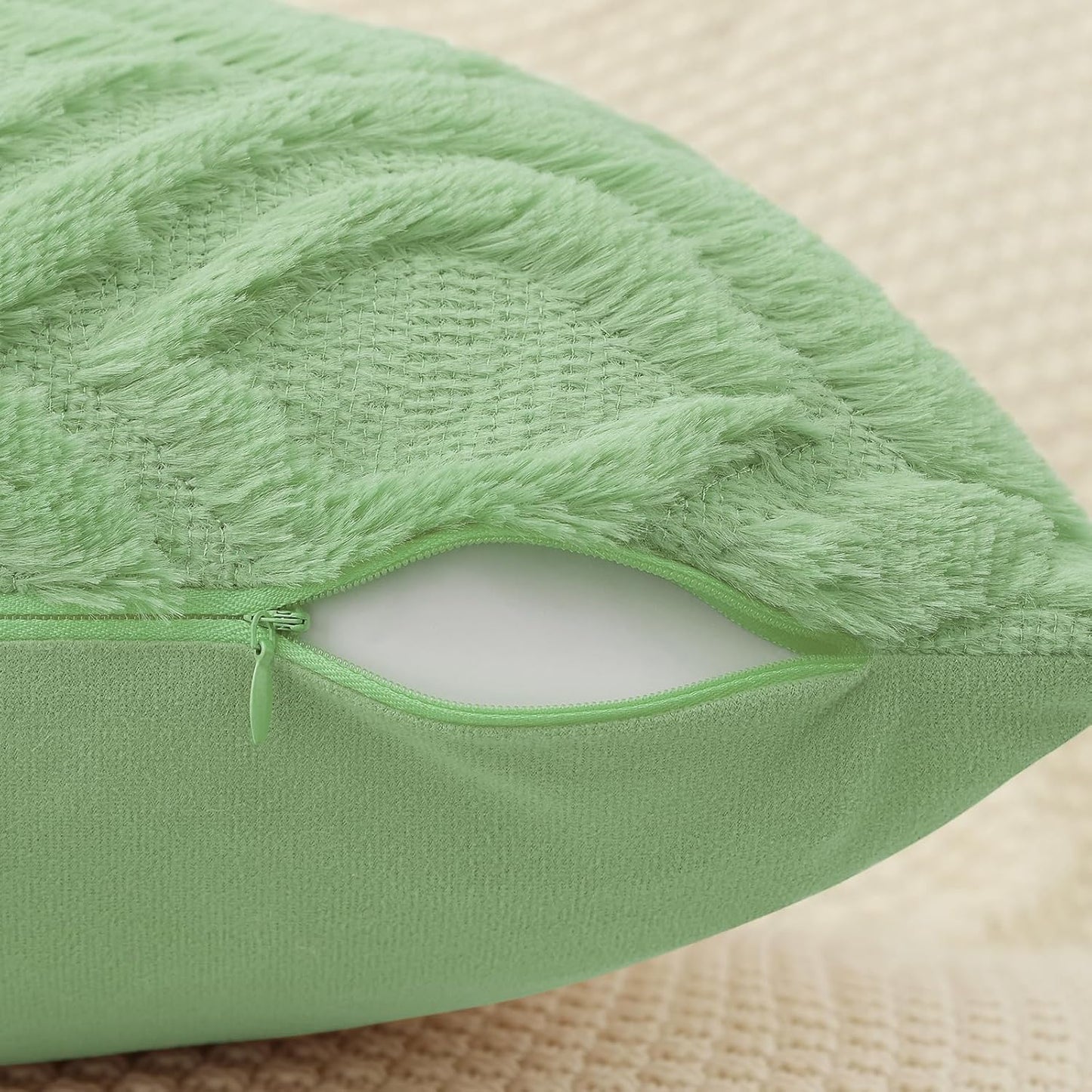 decorUhome Throw Pillow Covers 16x16 Inch Set of 2, Soft Plush Decorative Faux Fur Sage Green Solid Couch Pillow Covers, Accent Farmhouse Neutral Square Euro Pillow Cases for Sofa Bed Living Room