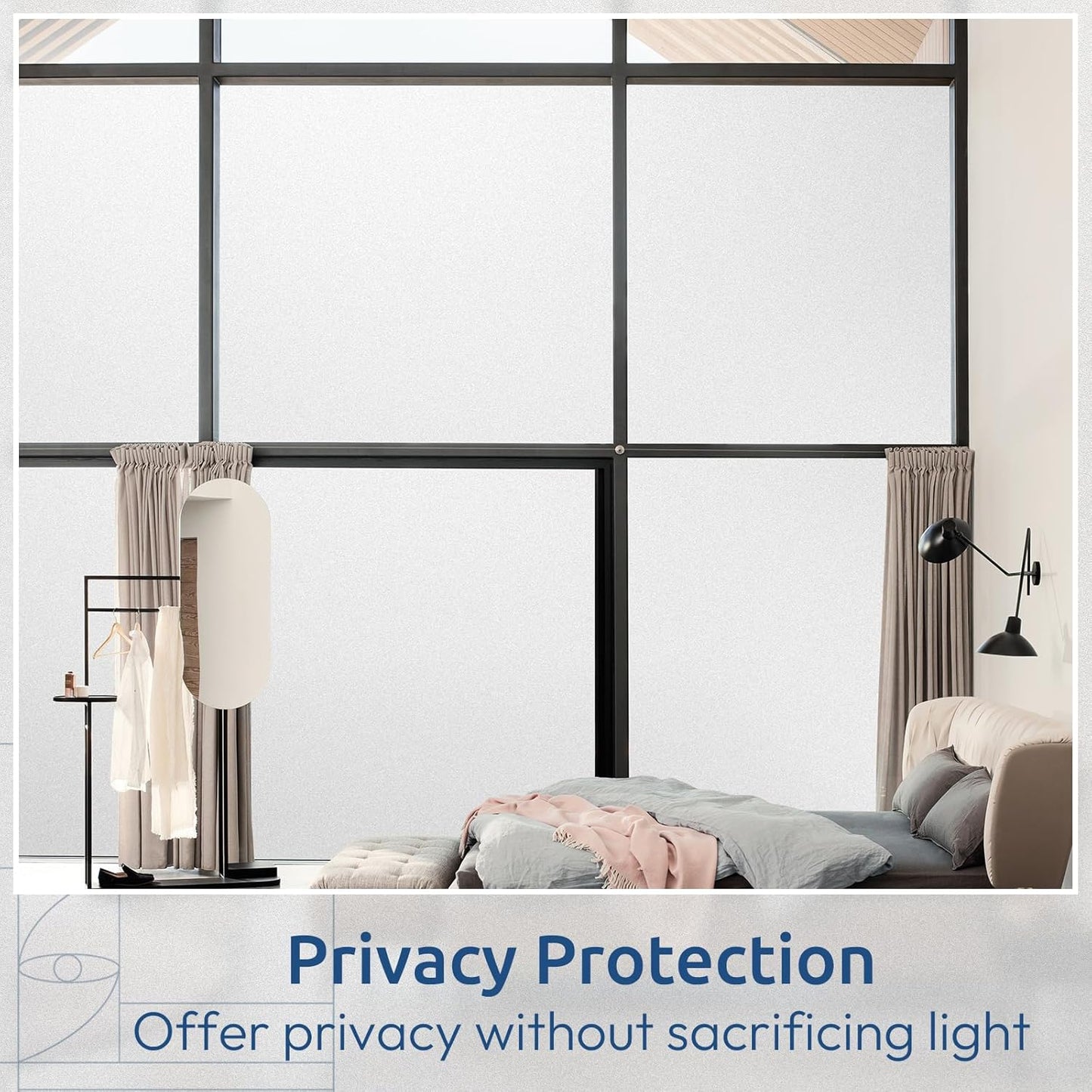 rabbitgoo Window Privacy Film, Non-Adhesive Frosted Glass Window Film for Bathroom, Static Cling Heat Blocking Stickers for Home Indoor Opaque Frosting Coverings House Tint, Matte White 11.8" x 157"