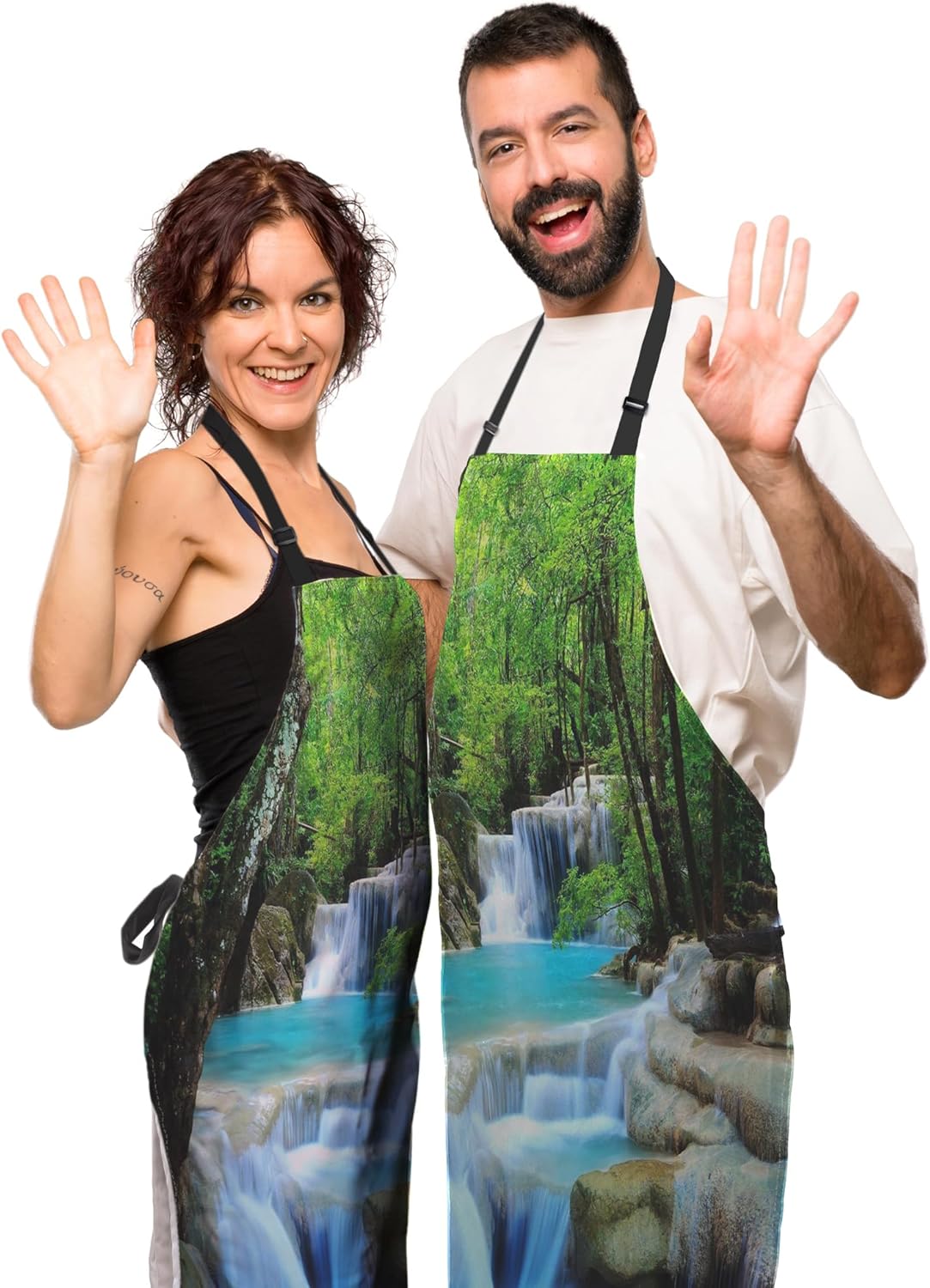 Kitchen Apron for Men Waterfalls Forest Creek Landscape Trees Cooking Aprons for Women for Cooking Restaurant BBQ Painting Crafting Gardening 27” (W) x 31” (H), Waterproof Aprons