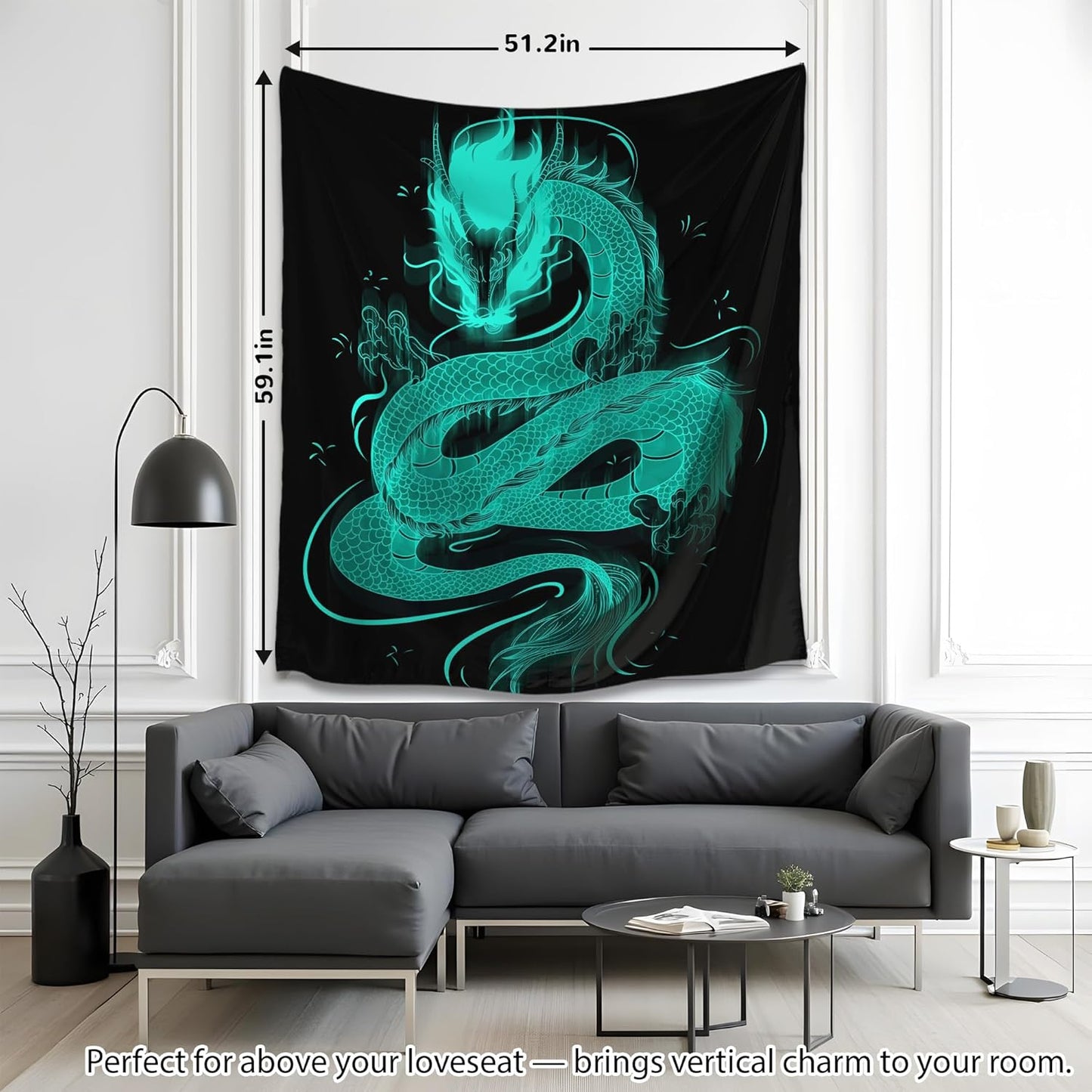 QGHOT Blacklight Dragon Tapestry Wall Hanging Cool Japanese Black Light Glow in the Dark Dragon Backdrop Uv Viking Tapestry for Boys Bedroom Mens Room Wall Deocr 59.1"x51.2"