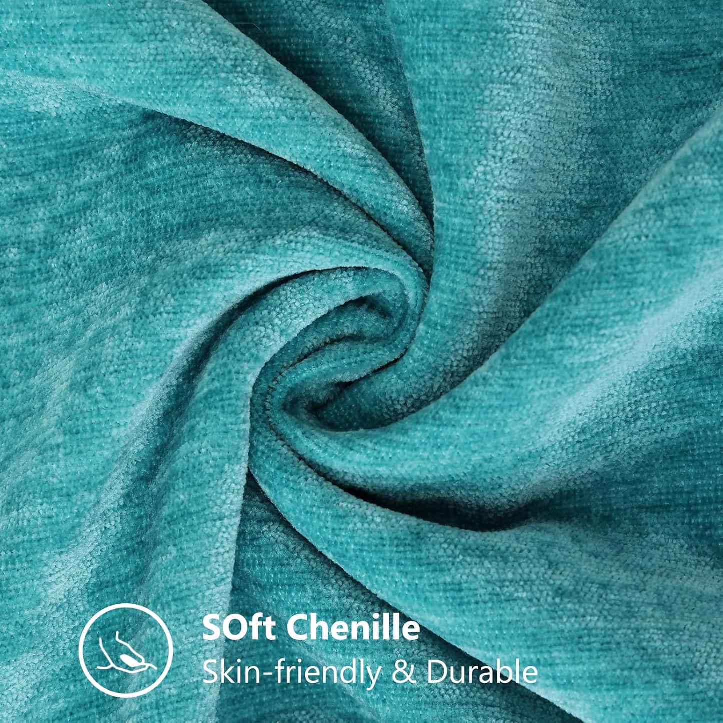 decorUhome Chenille Soft Throw Pillow Covers 22x22 Set of 2, Farmhouse Velvet Neutral Decorative Euro Pillow Covers with Stitched Edge for Couch Sofa Bed Home Decor, Turquoise