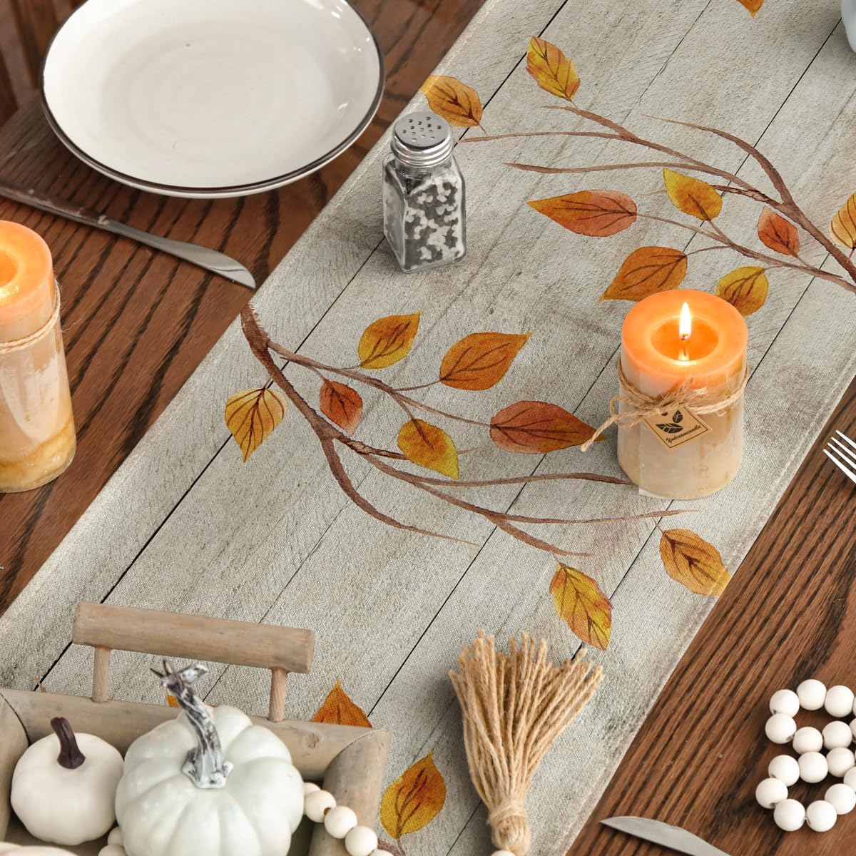 Artoid Mode Wood Gnomes Pumpkins Sunflower Maple Leaves Fall Table Runner, Kitchen Dining Table Decoration for Home Party Decor 13 x 60 Inch