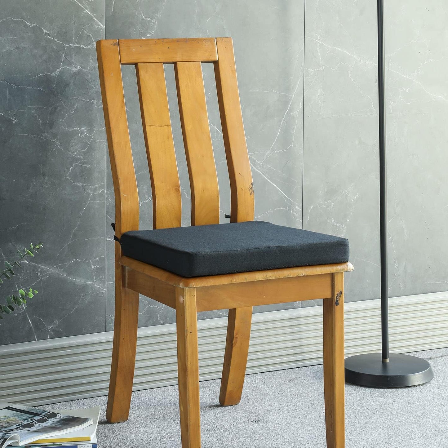 Chair Cushion for Dining Chairs with Ties Set of 2 Non Slip Memory Foam Kitchen Room Chair Pads for Outdoor Patio Furniture 17x16 Inch, Black