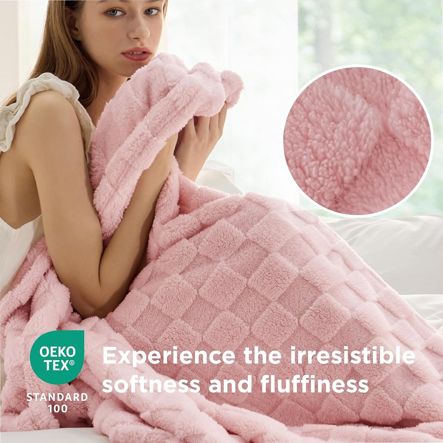 Bedsure GentleSoft Blankets Queen Size for Bed - Super Soft Cozy Blanket for Women Men Girls, Large Fuzzy Fleece Throw for Bedroom Decor, Blush Pink, 90x90 Inches