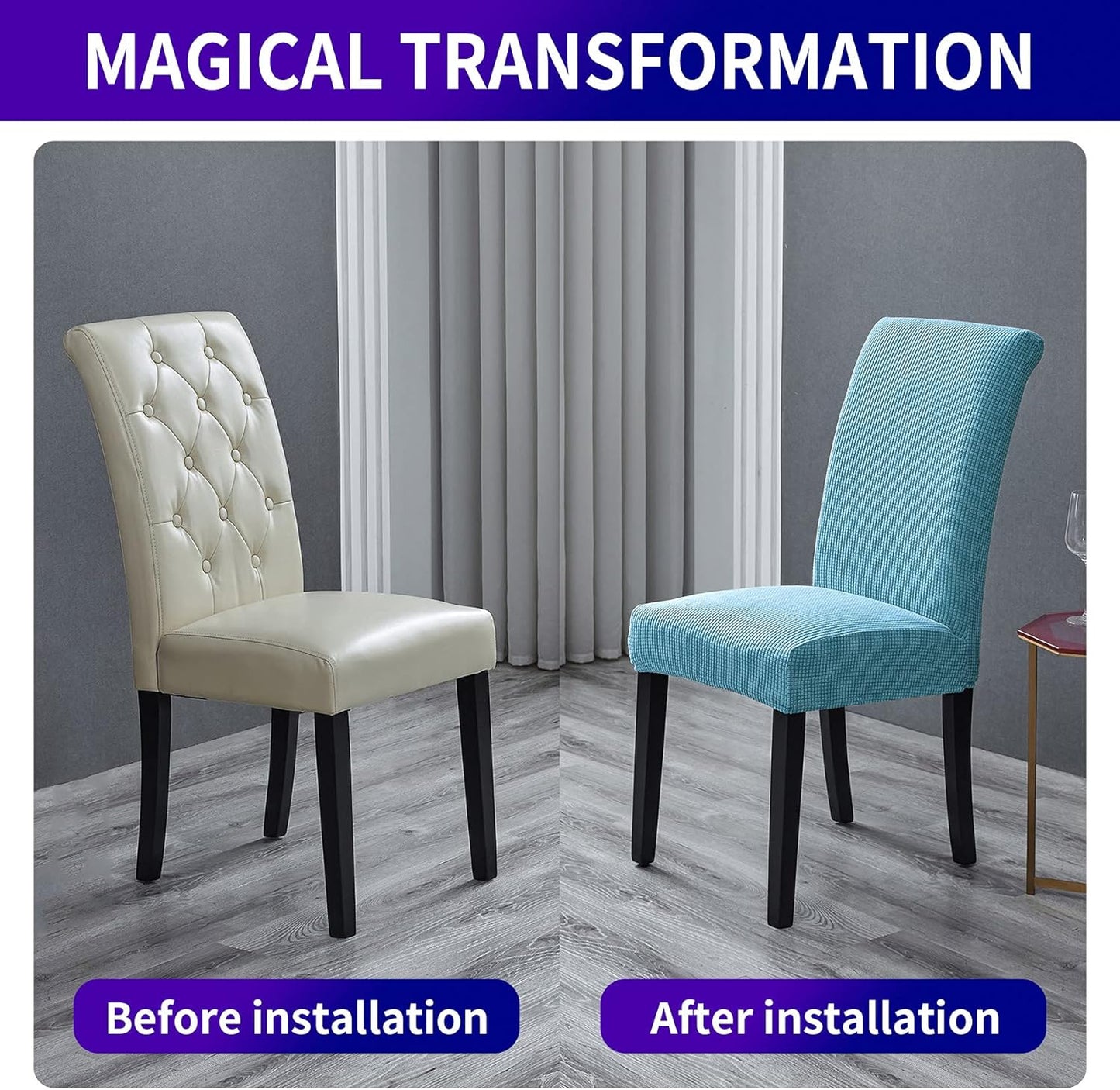 Howhic Stretch Chair Covers for Dining Room Set of 2, Removable Washable Dining Room Chair Covers, Dining Chair Slipcovers Seat Protector, Great Decoration for Home and Banquet (Dusty Blue, 2 Pack)