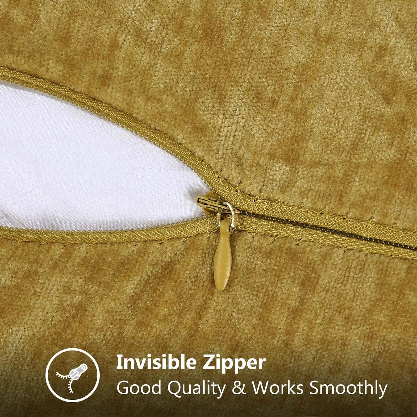 decorUhome Chenille Soft Throw Pillow Covers 12x20 Set of 2, Lumbar Velvet Farmhouse Neutral Decorative Euro Pillow Covers with Stitched Edge for Couch Sofa Bed Home Decor, Mineral Yellow