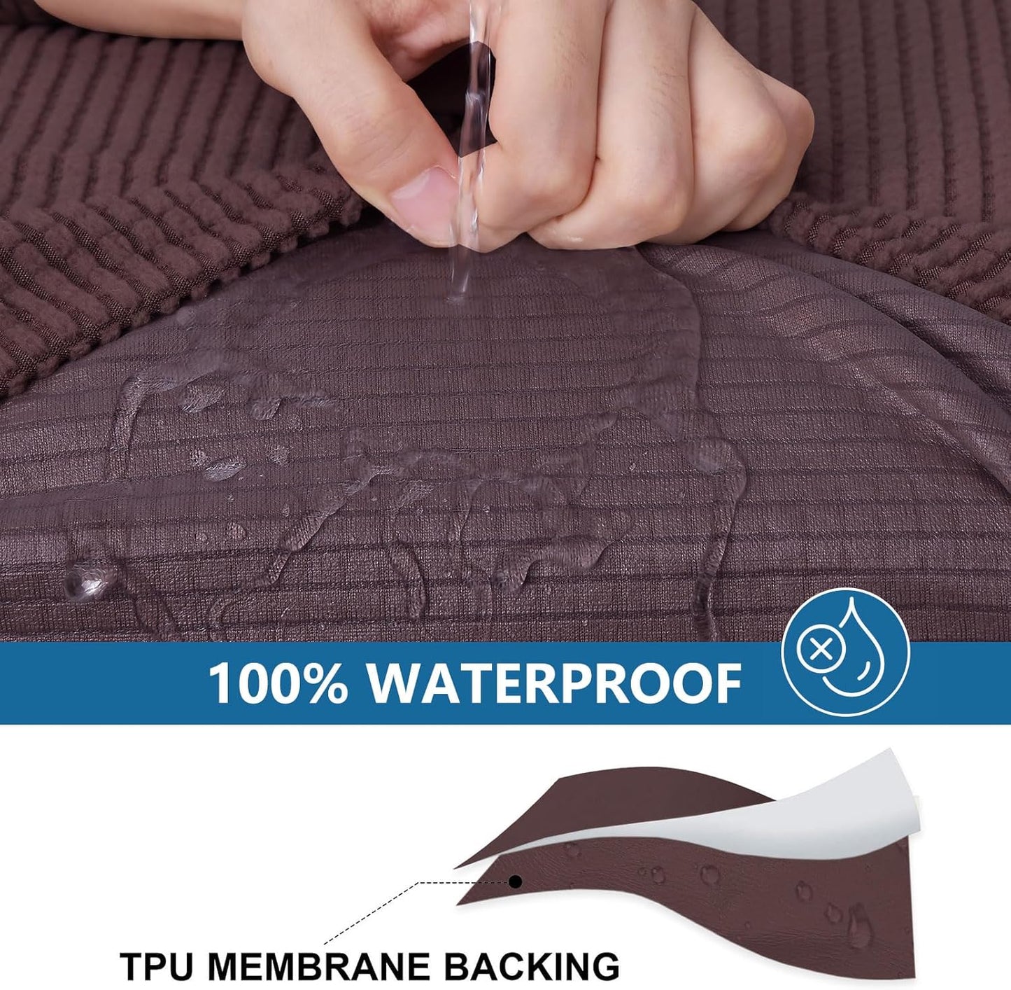 hyha Waterproof Sectional Couch Covers, Non Slip Sofa Couch Cushion Covers L Shape, Thick Stretch Jacquard Fabric, Washable Sofa Slipcovers with Elastic Bottom (1 Piece for Chaise, Chocolate)