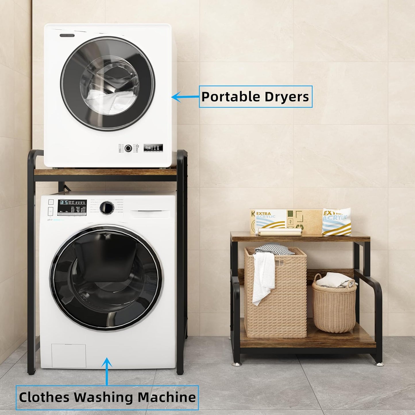 3-Tier Bathroom Room Shelf Washing Machine Storage Utility Rack Over The Toilet Washer Dryer Storage Bathroom Organizer Rack Space Saving Shelving Units Clothes Dryers Shelf