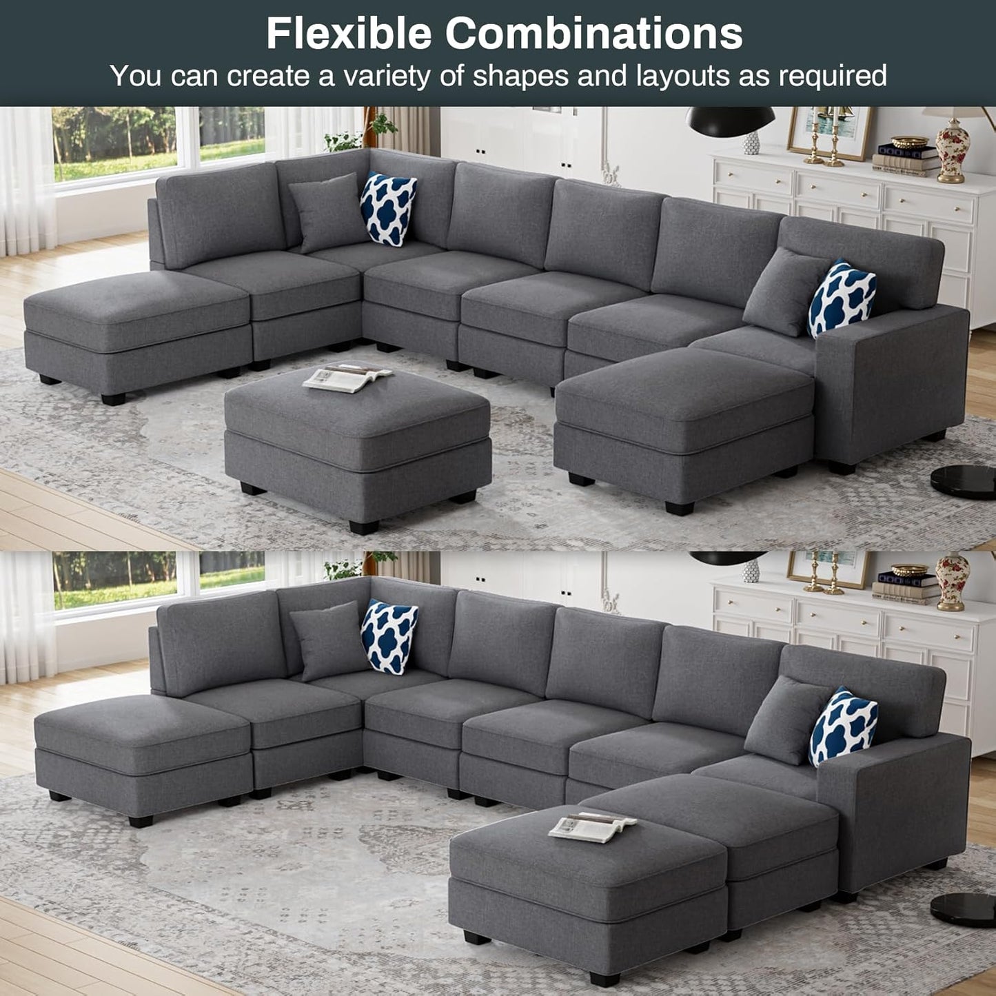 L Lengend Vansen Modular Sectional Sofa U Shaped Couch with Ottoman Modern Reversible Corner Sectional Couch for Living Room (Dark Grey, U Shaped Sofa-4)