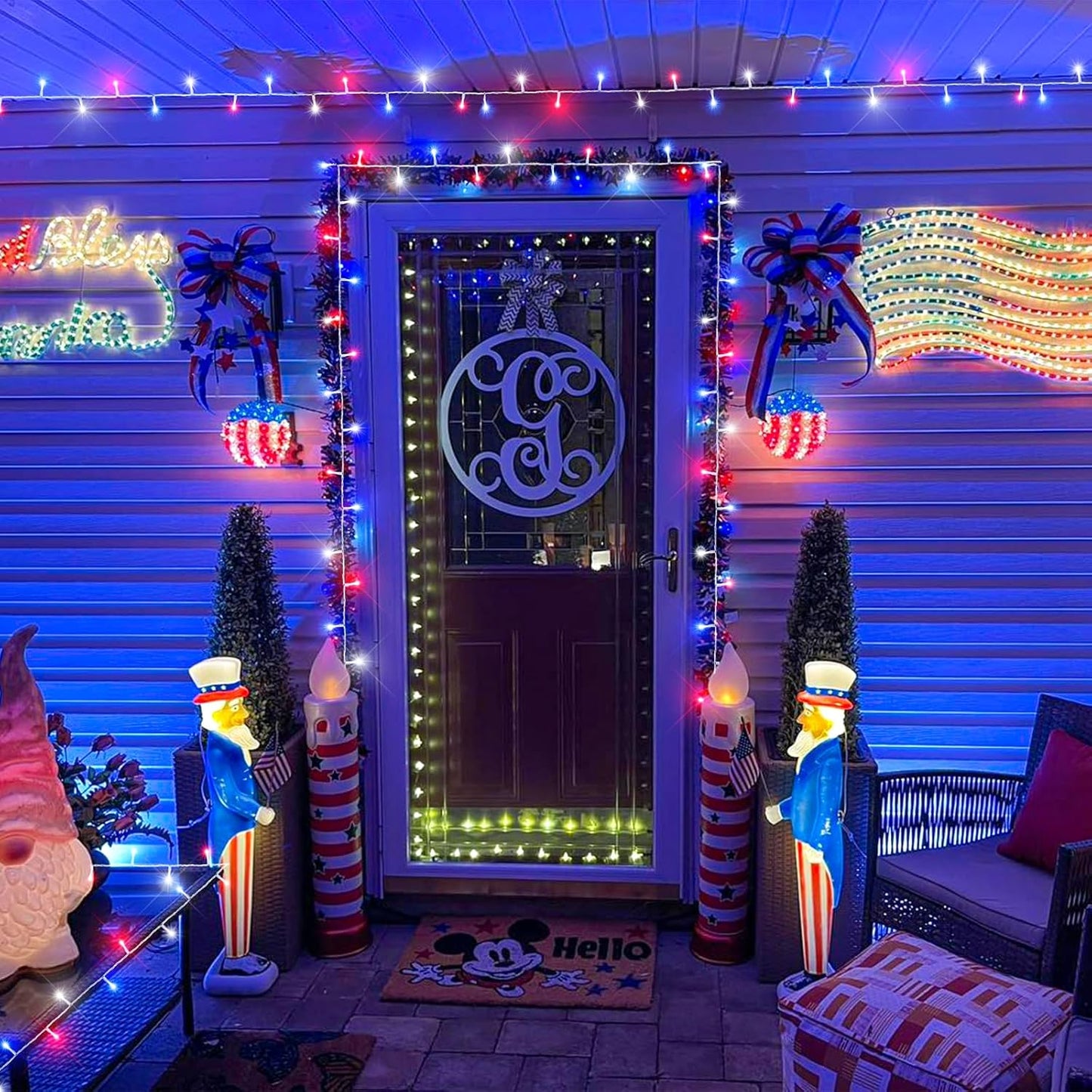 4th of July Decorations Outdoor Red White and Blue Lights, 82FT 250 LED 4th of July Lights Connectable Patriotic String Light Plug in for Memorial Day Independence Day Decorations