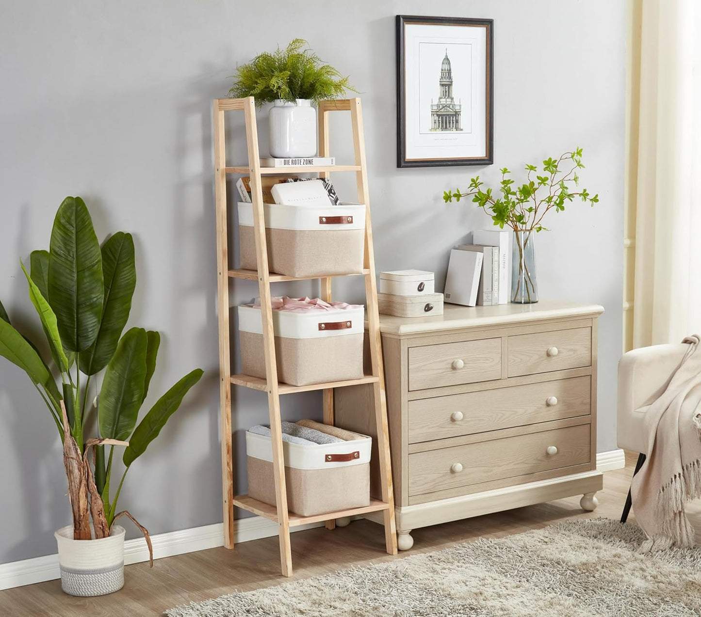 DECOMOMO Storage Baskets for Shelves - Fabric Closet Organizers and Storage Bins, Perfect Baskets for Organizing Closet Toys Nursery (Beige and White, XL - 3 Pack)