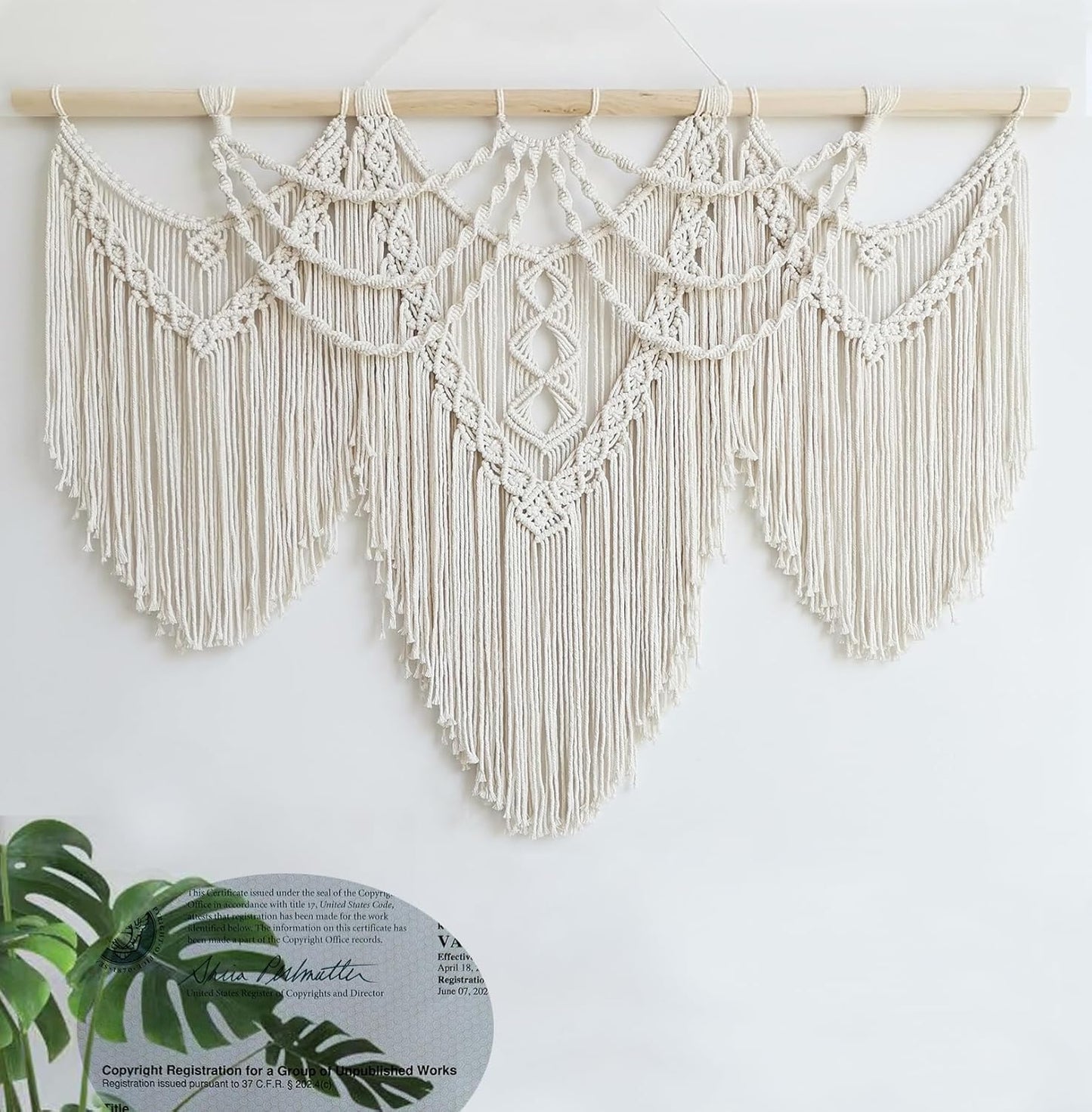 Achart Macrame Wall Hanging Large- Boho Wall Decor- large wall art- Wall Decor Living Room- Macrame Tapestry Boho Decor for Bedroom (Beige-Fringe)