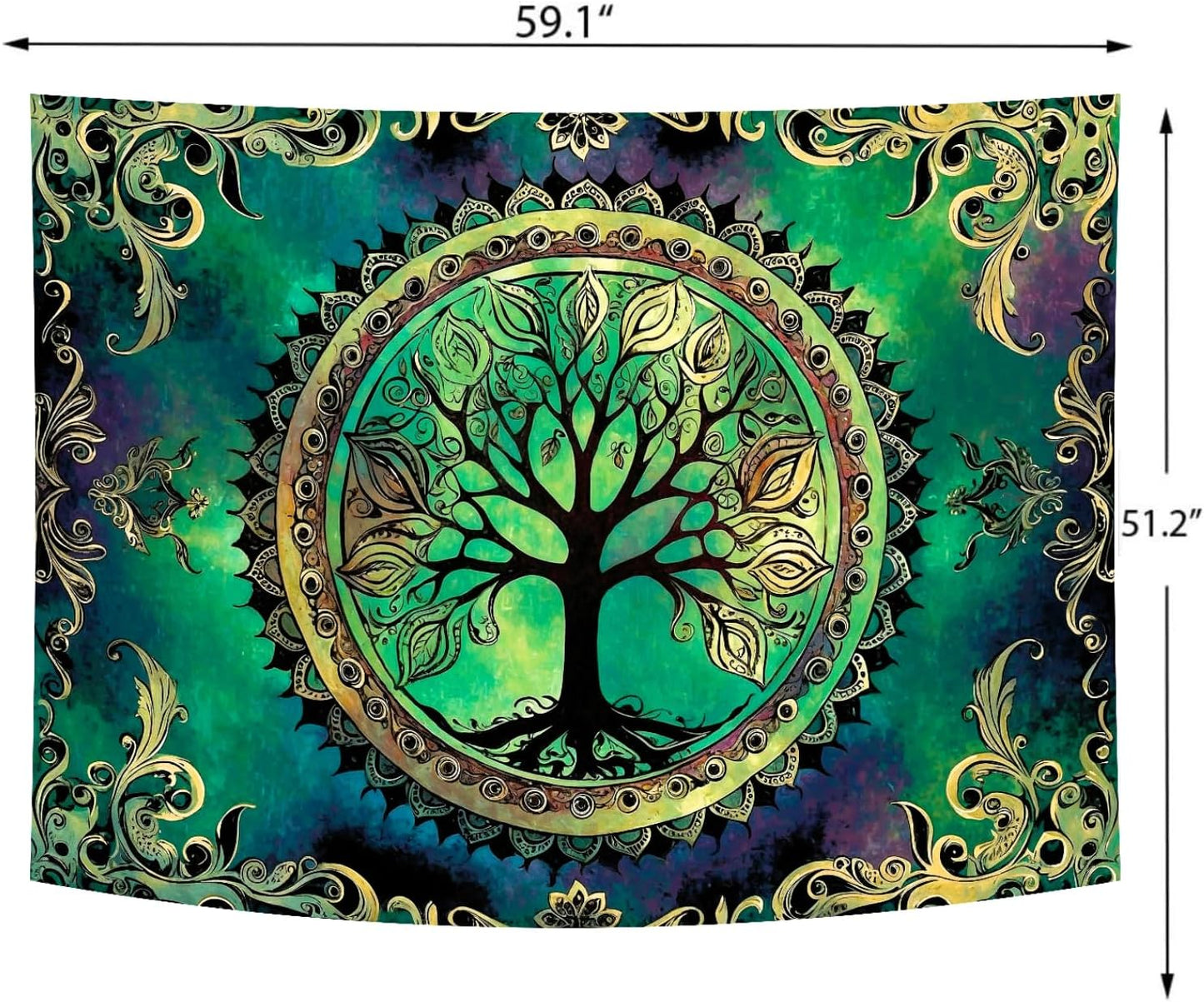 Delur Tree of Life Tapestry Green Nature Bohemian Mandala Spiritual Tapestry Wall Hanging Mystical Landscape Hippie Psychedelic Headboard for Bedroom Living Room Home Decor (51.2" x 59.1")