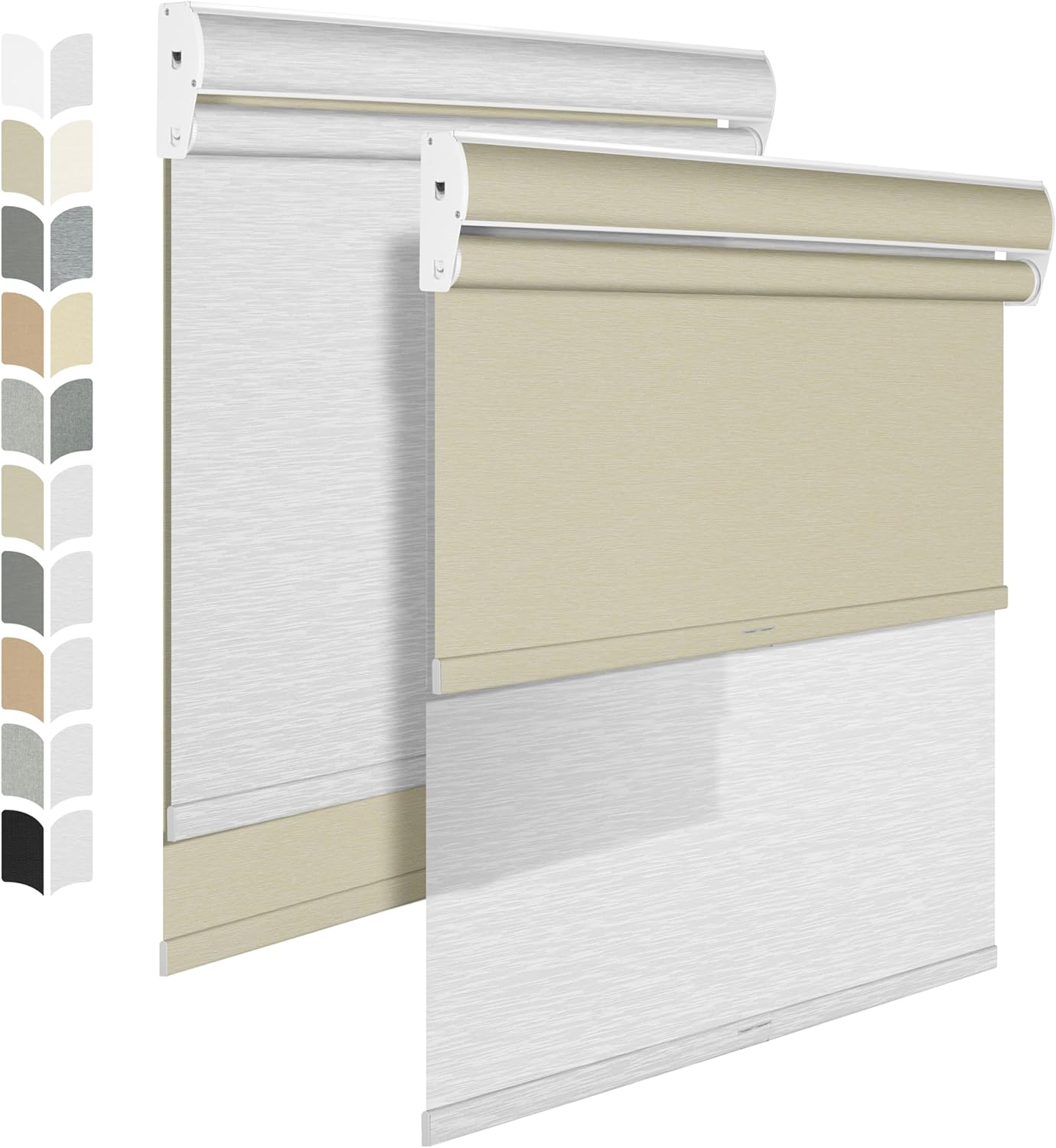 BERISSA Dual Roller Shades with Cassette Valance, Double Blackout and Light Filtering Shades for Home Office Door, Beige and White, 54 W x 72" H