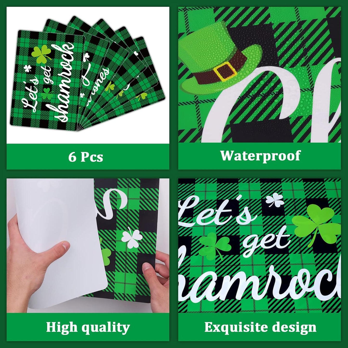 St. Patrick’s Day Placemats Set of 6 Buffalo Plaid Plastic Table Mats Lucky Shamrock Place Mats Blessed Holiday Table Decoration for Indoor Outdoor Party Kitchen Dining