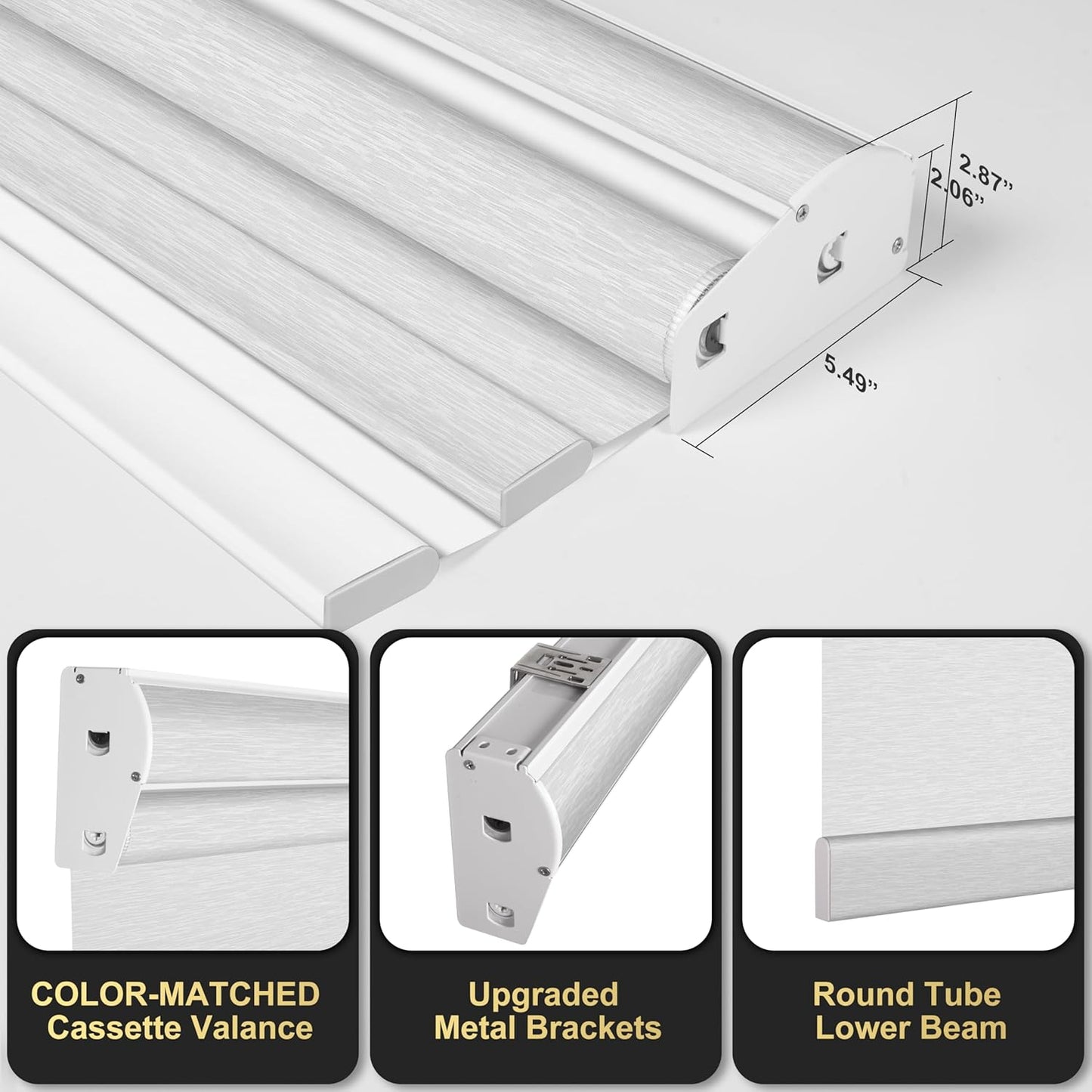 BERISSA Cordless Dual Roller Shades with Cassette Valance, Double Window Shades - Blackout and Light Filtering, Day and Night for Home Office Door - Striped Jacquard White - 40 W x 72" H