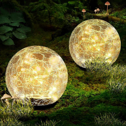 Garden Solar Ball Lights Outdoor Waterproof, 80 LED Cracked Glass Globe Solar Power Ground Lights for Path Yard Patio Lawn, Christmas Decoration Landscape Warm White(2 Pack 5.9'')