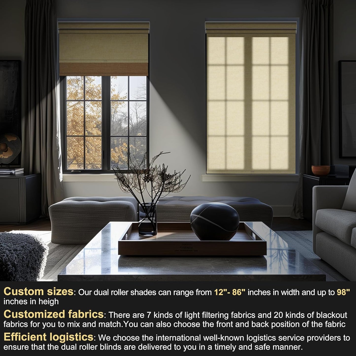 BERISSA Cordless Dual Roller Shades with Cassette Valance,Double Window Shades Blackout and Light Filtering Shades,Day and Night Roller Shades for Home Office Door.Linen Beige.39 W x 72" H