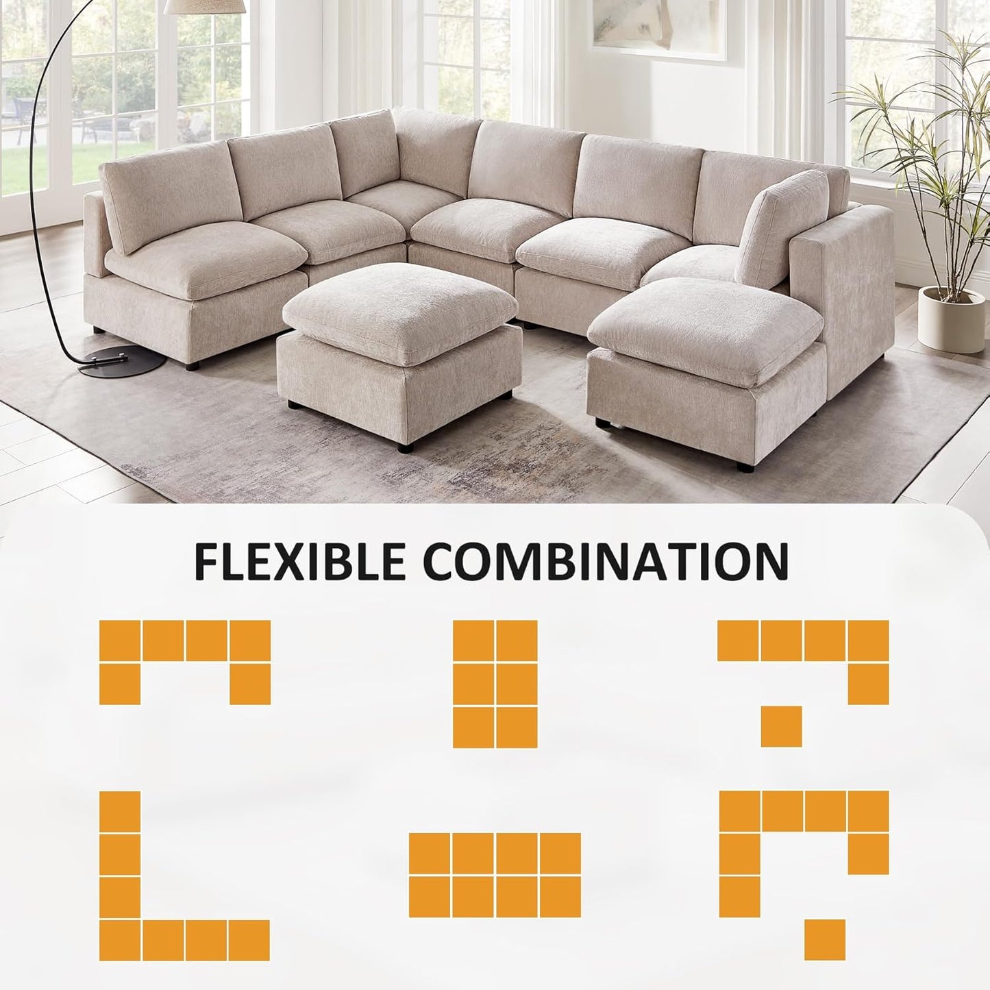 Modular Sectional Sofa, Convertible Sofa Couch Modular Sofa with Ottoman, Sectional Sofas for Living Room Small Apartments