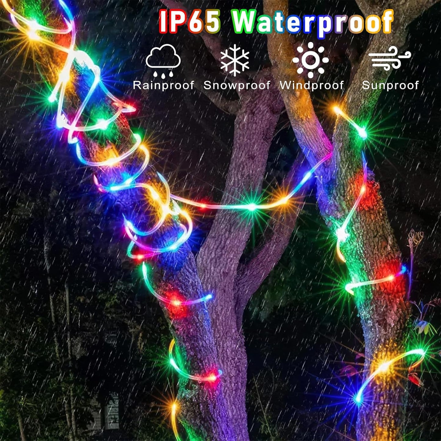 Rope Lights Outdoor, 66FT 200 LED Rope Lights for Indoor with Waterproof 8 Modes, Connectable Clear Tube Lights for Outside, Garden, Patio, Pool, Tree, Party Decorations - Multicolor