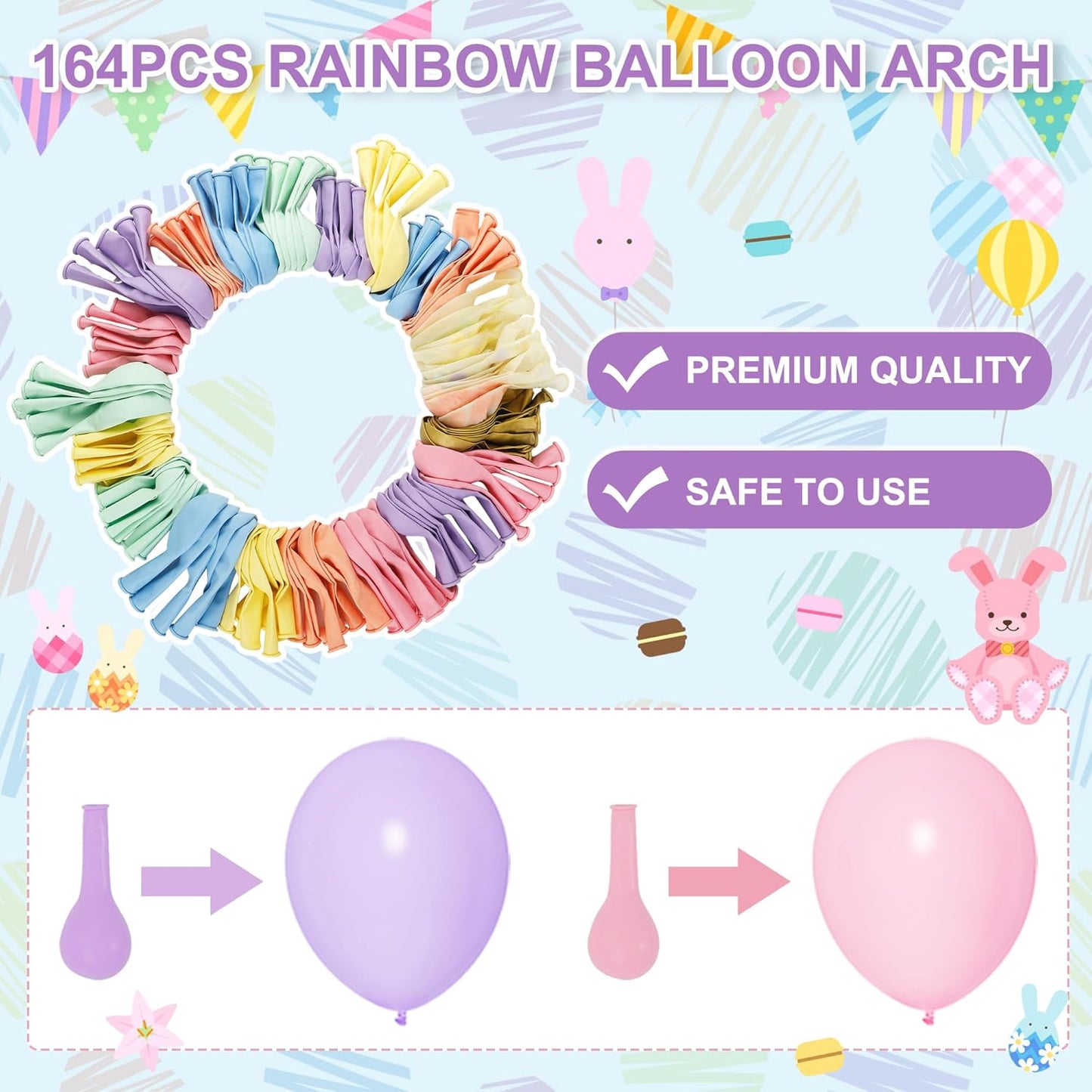 Amandir 164PCS Pastel Balloon Garland Kit, Rainbow Easter Unicorn Balloon Arch, Colorful Gold Confetti Balloons for Pastel Easter Baby Shower Wedding Ice Cream Mermaid Party Decorations Supplies
