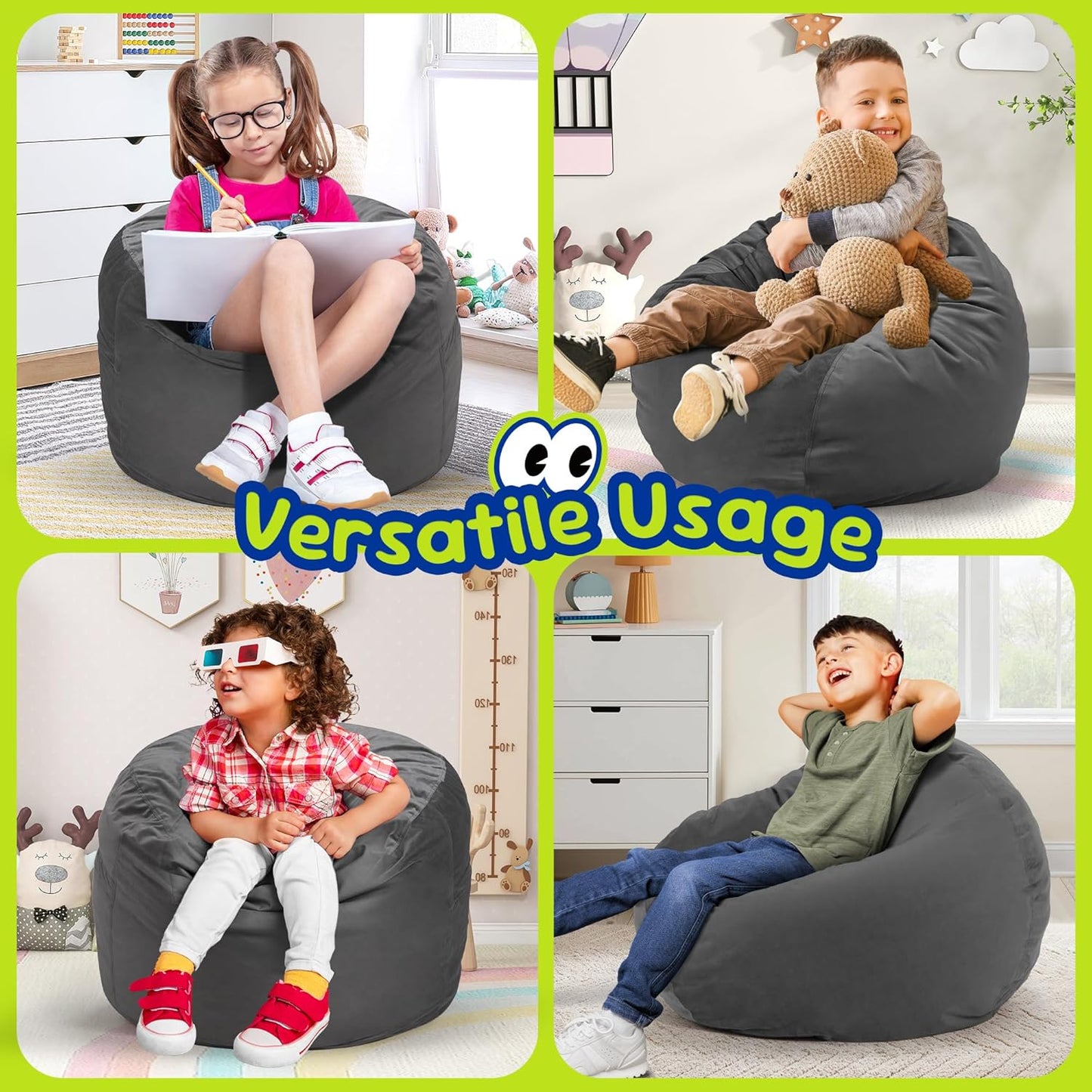 Hobestluk Bean Bag Chairs 2.5FT Bean Bag Chair with Memory Foam Filled & Machine Washable Cover,Beanbag Chair, Small Bean Bag Chairs for Playroom, Living Room, Bedroom