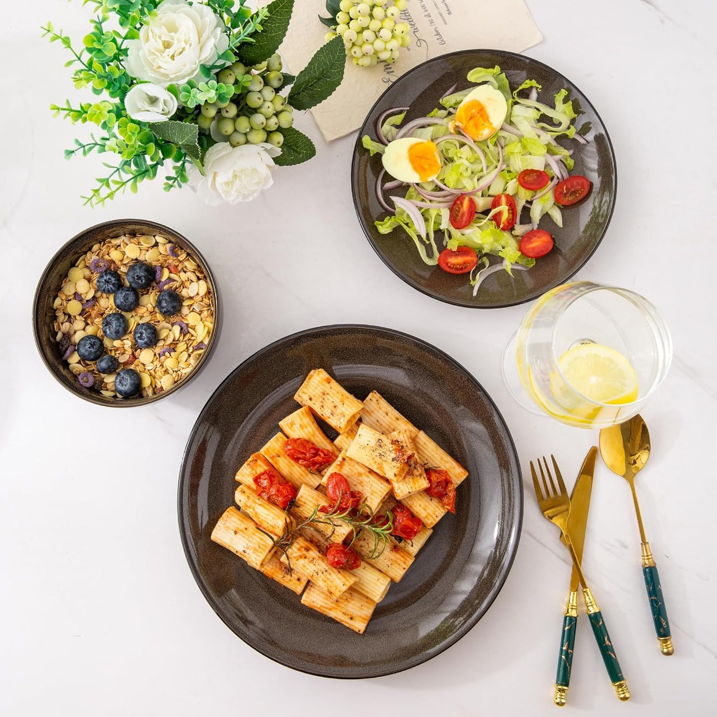 LERATIO Ceramic Dinnerware Sets for 4,Stoneware Coupe Plates and Bowls Sets,Highly Chip and Crack Resistant | Dishwasher & Microwave & Oven Safe Dishes set,Reactive Glaze Dinnerware- Service for 4