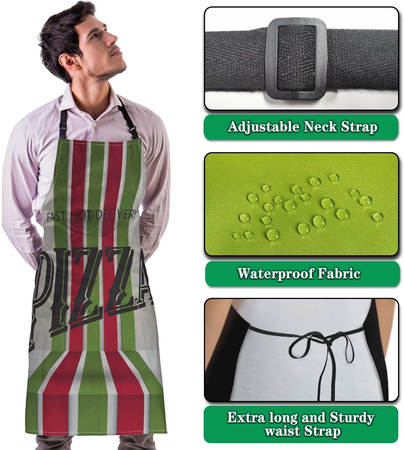 Cute Cooking Apron for Men Retro Pizza Pinafore Aprons for Women for Kitchen Cooking Restaurant BBQ Painting Crafting Gardening 27” (W) x 31” (H), Waterproof Apron