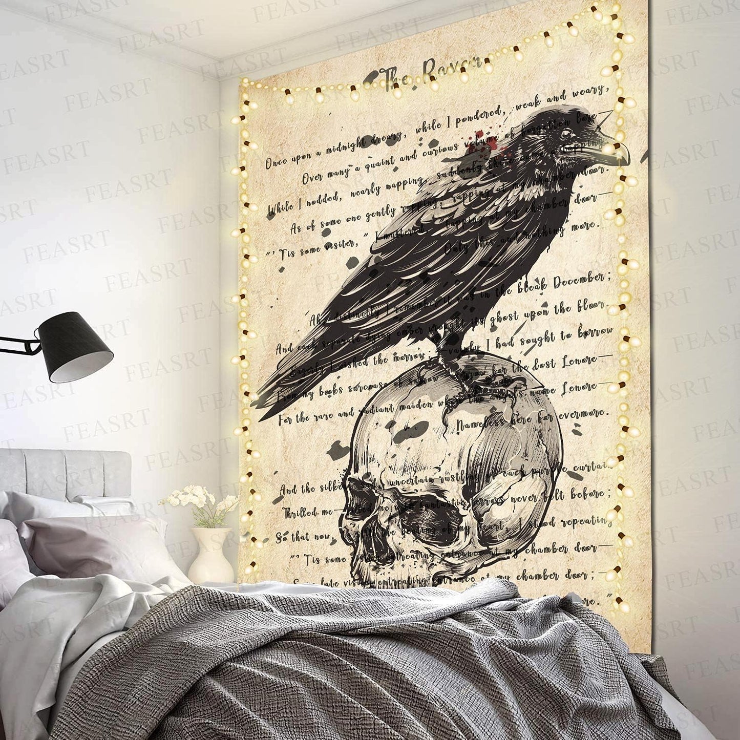 The Raven Wall Tapestry Predator Viking Crow Art Tapestry Ancient Hymn Art Wall Hanging Tapestries 71x93 Inches for Home Living Room Bedroom Dorm GTQQAY1545