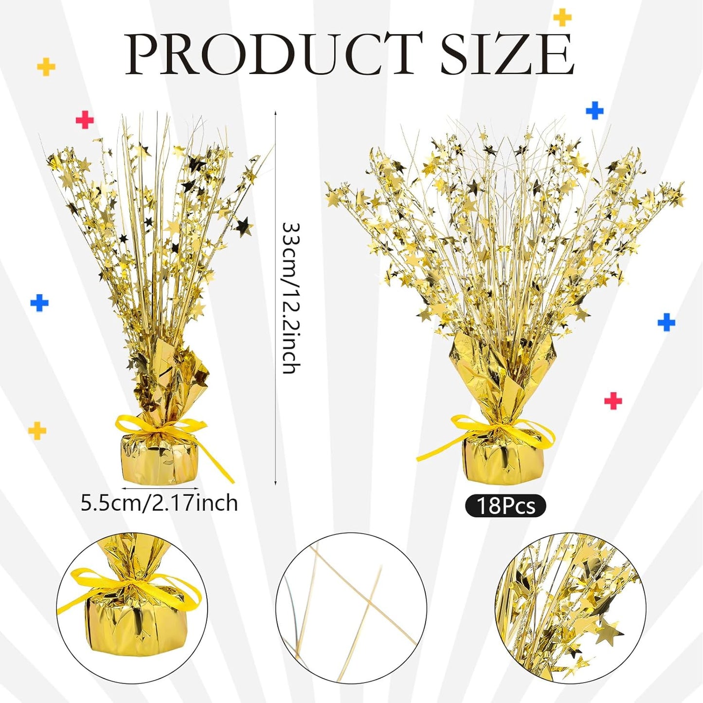 Crowye 18 Pieces Metallic Foil Spray Centerpiece Party Star Table Decoration Burst Metallic Table Centerpieces for Birthday Party Season Holiday(Gold)