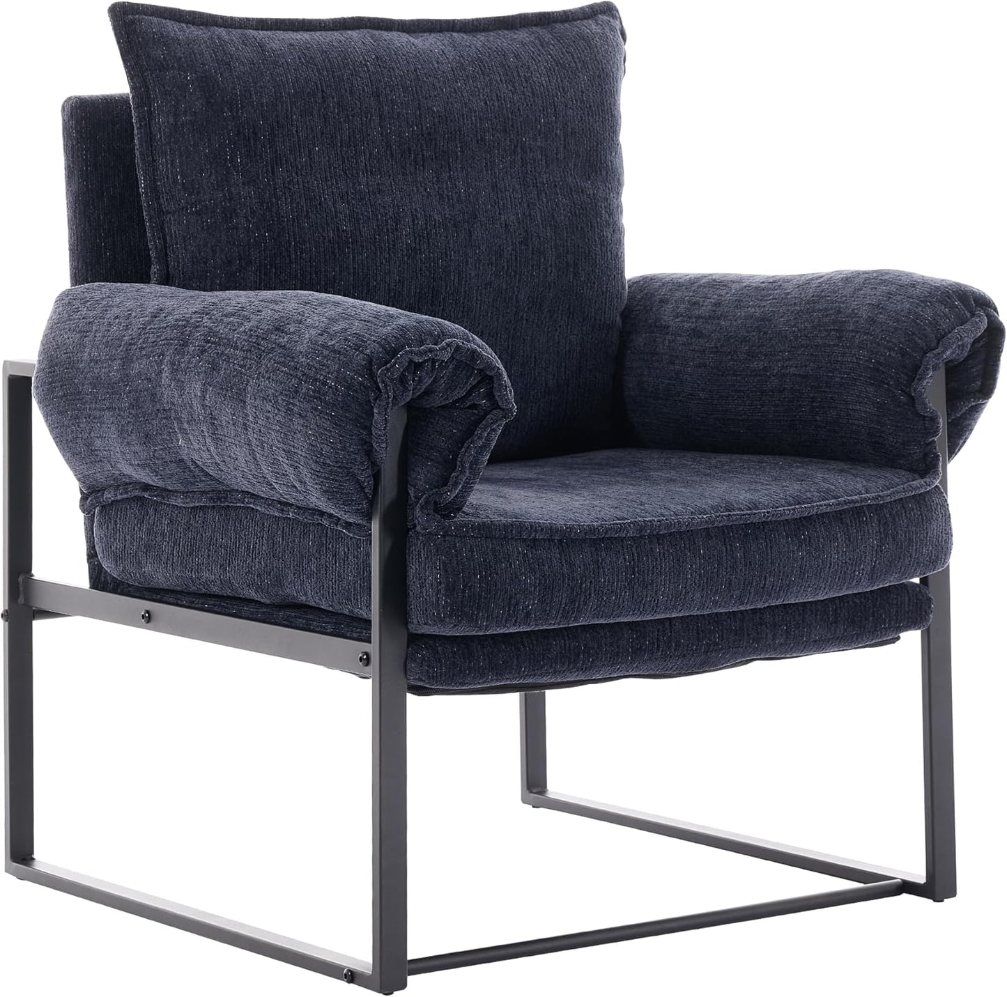 YISHENG Accent Chair with 6-Angle Adjustable Backrest, Chenille Fabric Living Room Chair Upholstered Lounge Chair, Modern Chair Cozy Reclining Chair for Reading Room, 1PC Dark Blue