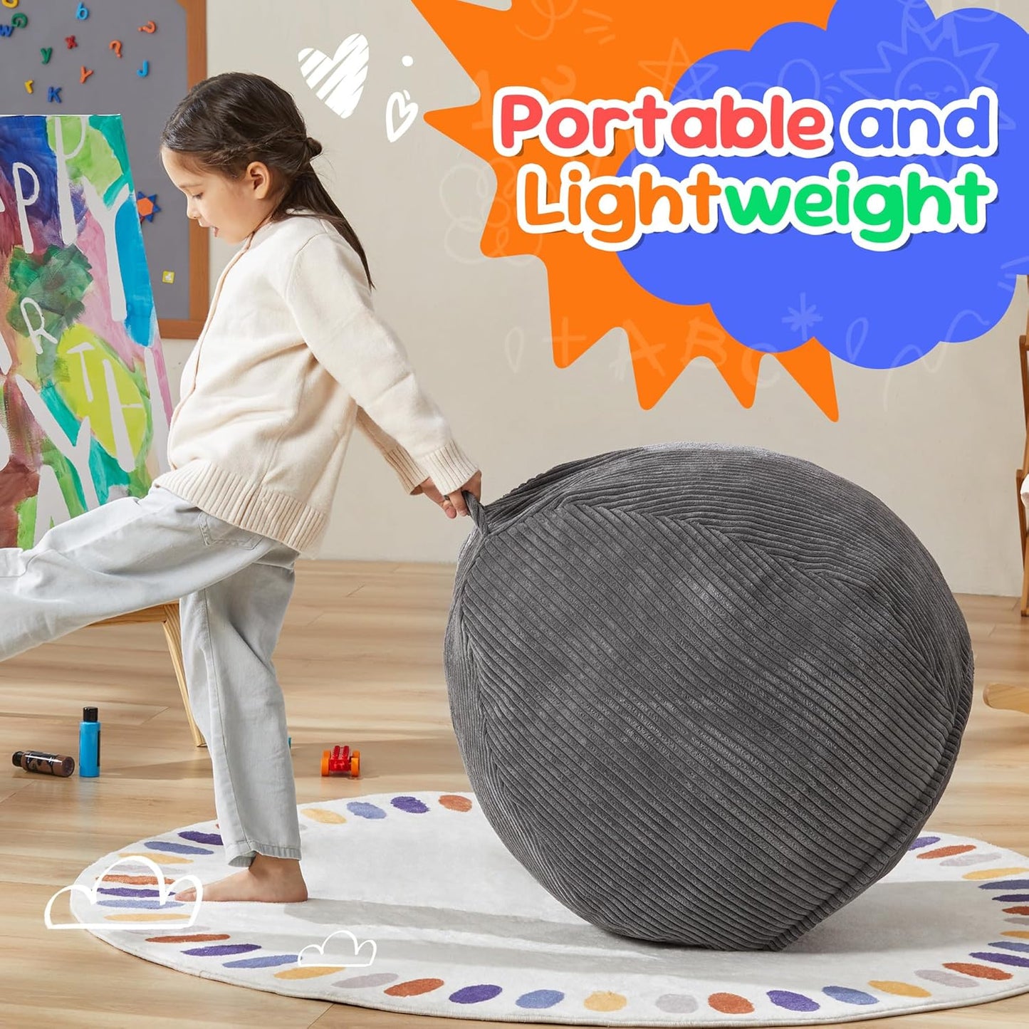 Hobestluk 2.5FT Bean Bag Chair Beanbags Small Bean Bag Chair with Filler Included Teardrop Bean Bag with Removable Cover for Bedroom Living Room (Small, Grey)