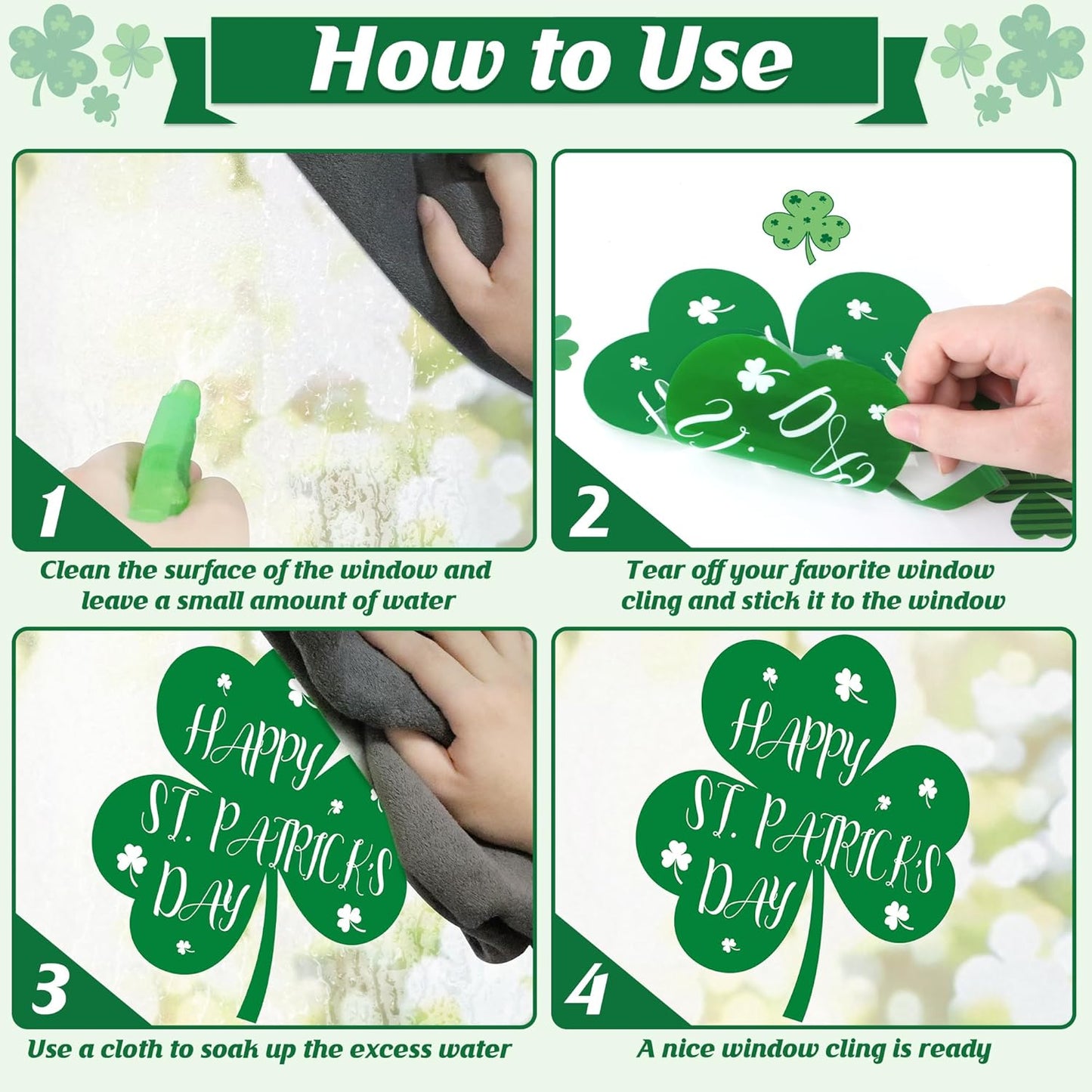 9 Sheets St Patricks Day Window Clings, 115 PCS St Patrick's Day Shamrock Window Stickers for St Patricks Day Decorations, Green Static Spring Window Clings for Glass Windows St Patricks Day Decor