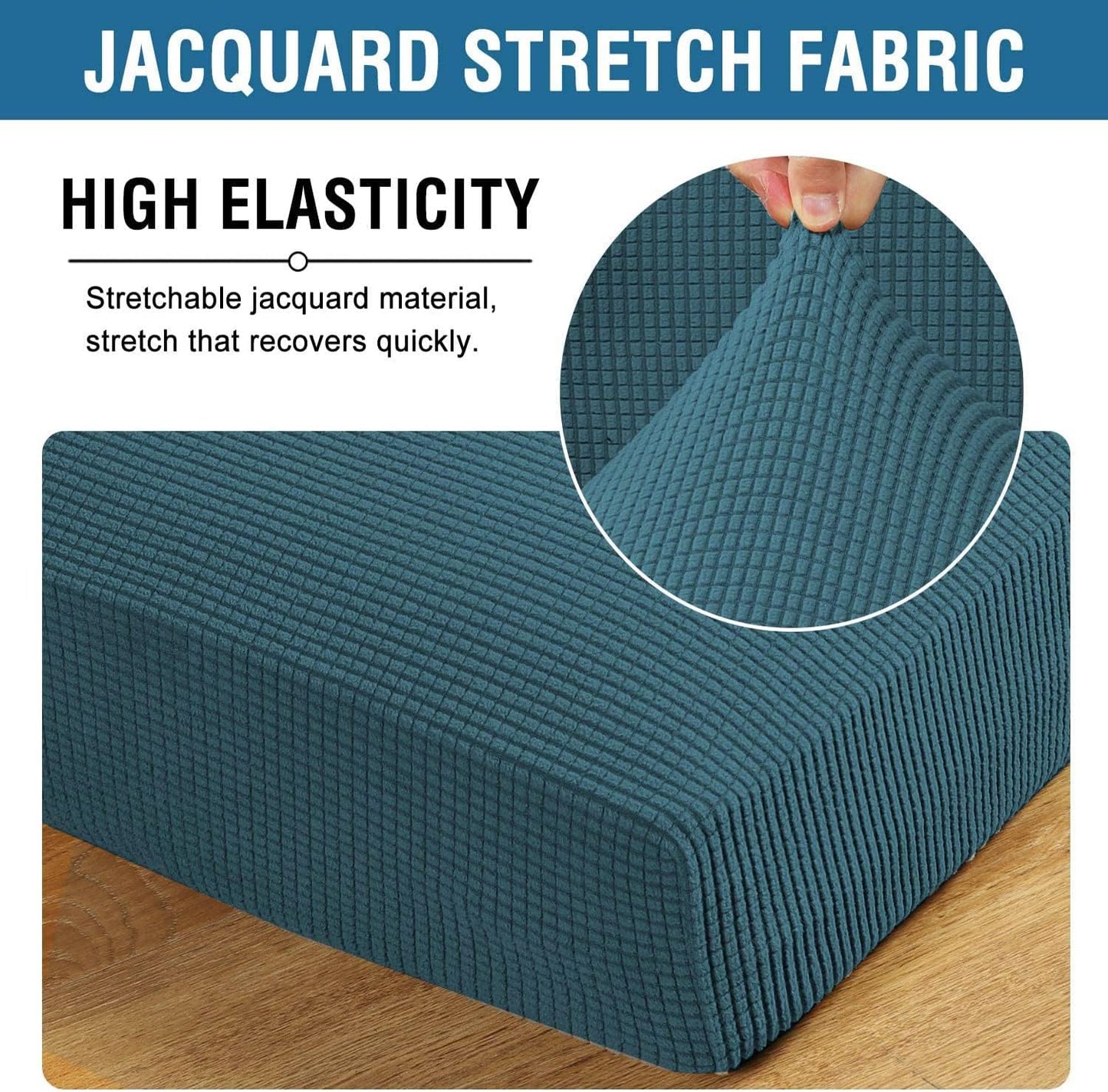 H.VERSAILTEX Super Stretch Individual Seat Cushion Covers - Sofa & Couch Cushion Slipcover Sets - Thick Jacquard Textured Twill Fabric (3 Piece XL Sofa Cushion Covers, Deep Teal)