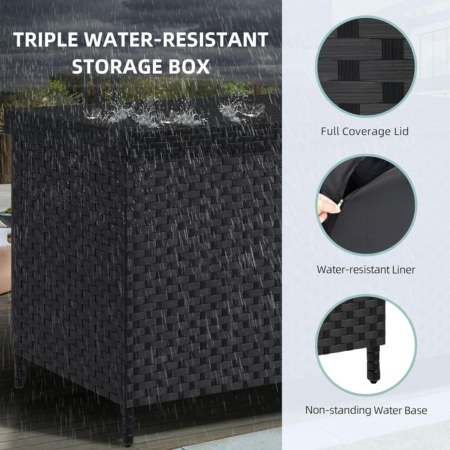 YITAHOME 230 Gal Outdoor Storage Box, XXL All-Weather Wicker Deck Box for Patio Furniture, Cushions, Pool Accessories and Garden Tools - Black