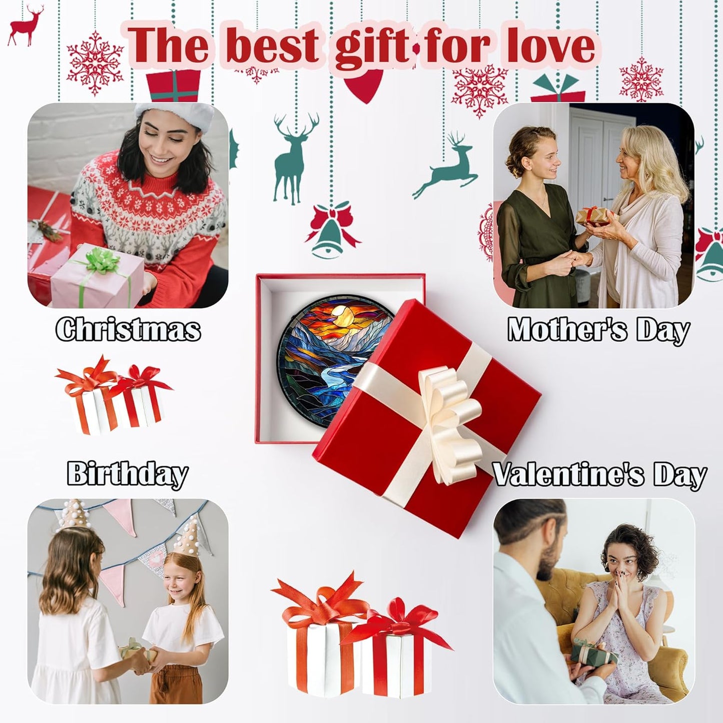 Stained Glass Window Hanging, Canyon Mountains Sunset View Sun Catcher for Window Home Decor Landscape Suncatcher Mother's Day Birthday Gifts for Women Men Mom and Nana 9.8 in